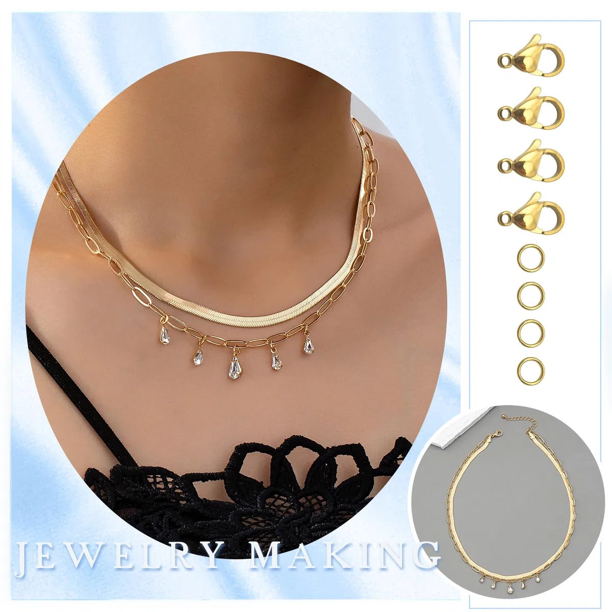 TOAOB 5 Metri Catena in Acciaio Inox Oro Catene per Collana Fai da Te con Chiusure di Gioielli e Anellini per Bigiotteria Braccialetti 4x12 mm