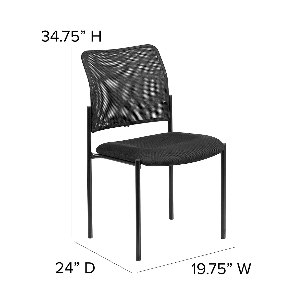 Flash Furniture Sedia Laterale in Acciaio impilabile Confortevole, Metallo, Nero, Set di 1