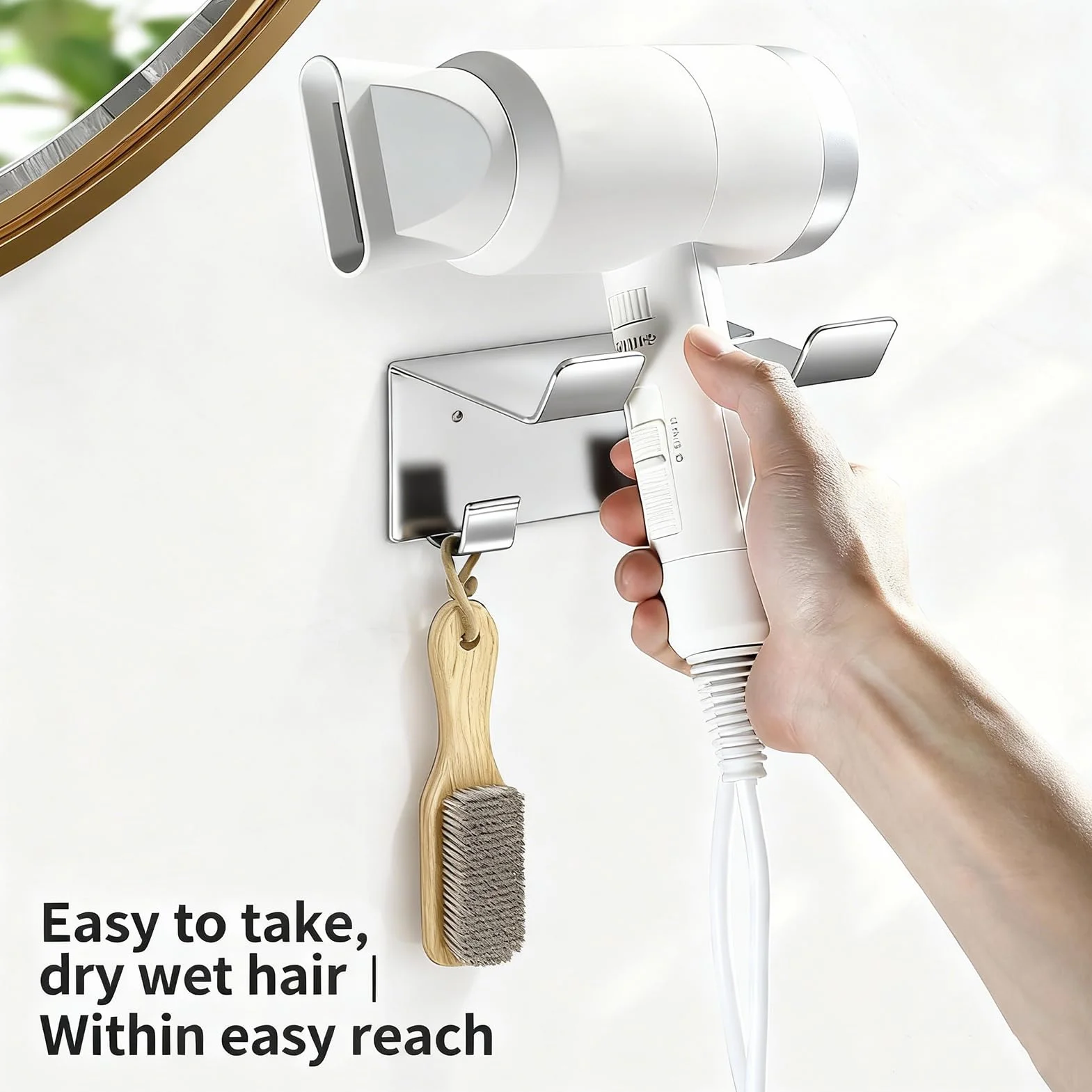 Porta Phone Bagno da Muro, Colla + viti doppia installazione Porta Phon, Porta Asciugacapelli, Porta Asciugacapelli Acciaio Inossidabile, Gancio per a Parete da Fissare Senza (Bianco)