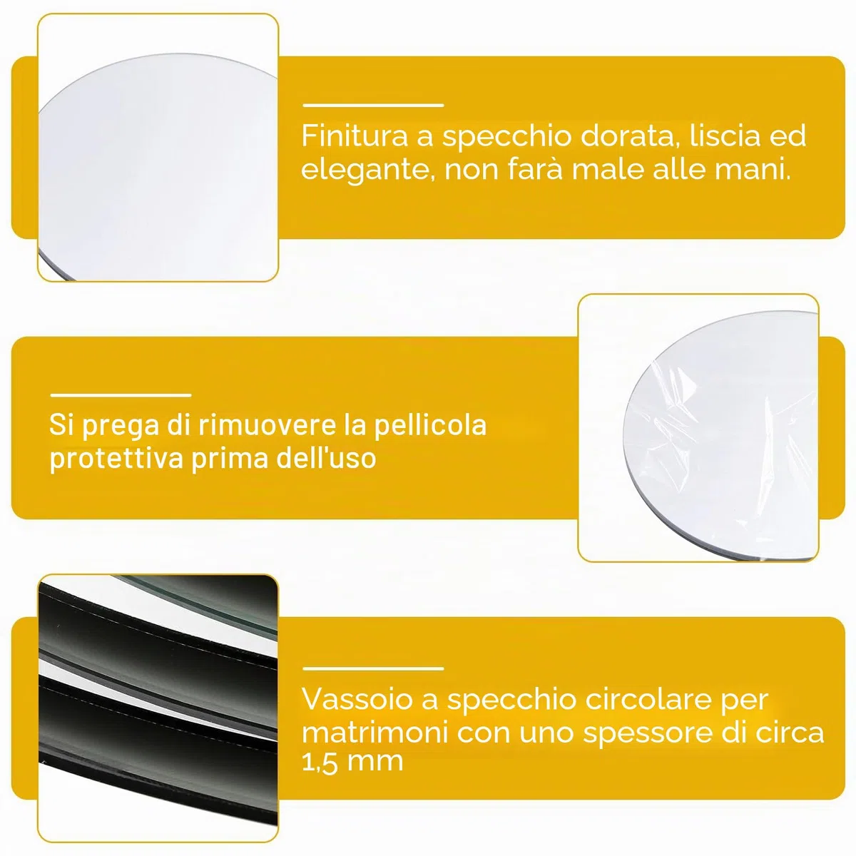 6 vassoi rotondi a specchio per decorare, piatto rotondo a specchio, in vetro acrilico, per tavolo da matrimonio, tavolo, decorazione per la casa (diametro 20 cm)