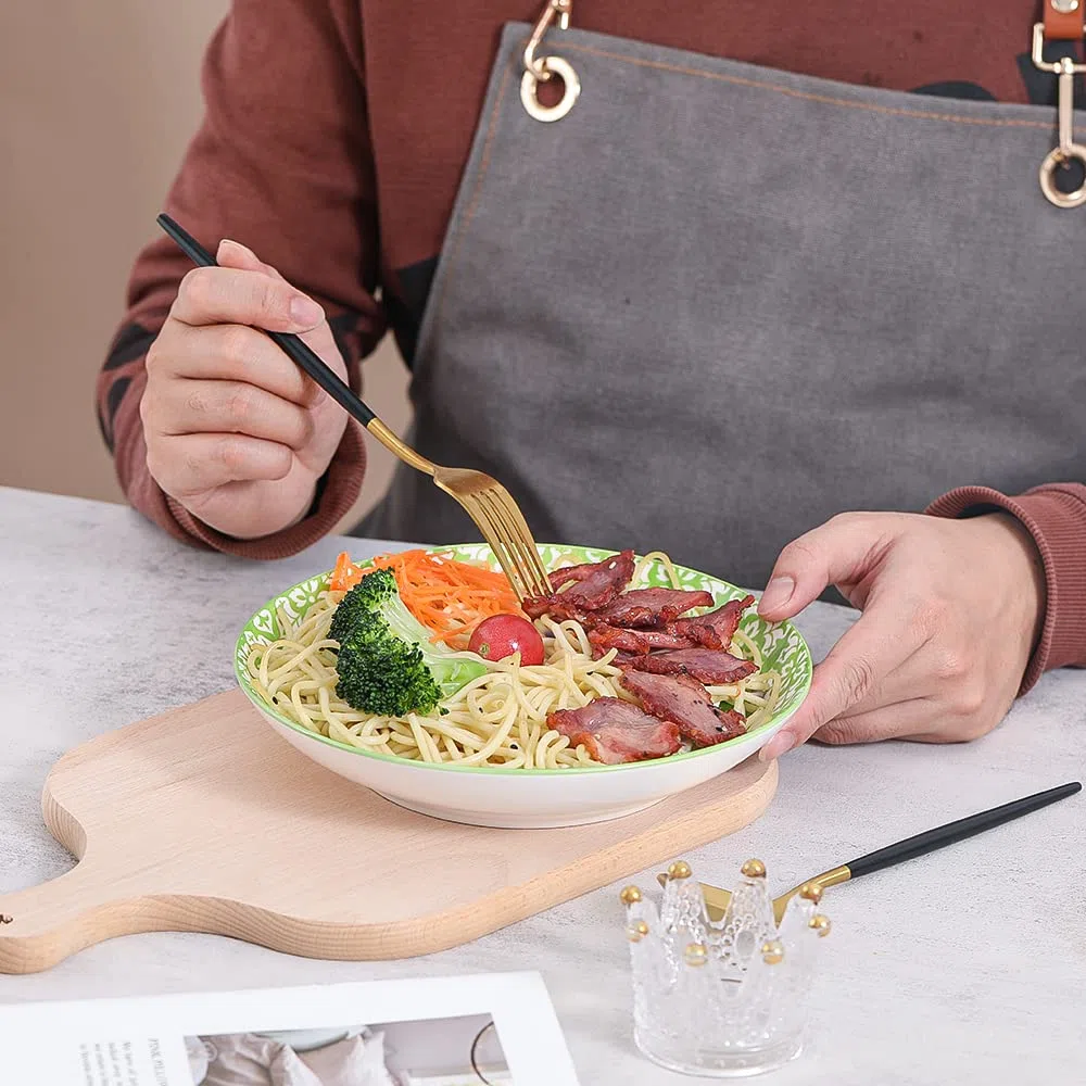 Servizio Piatti Fondi in Ceramica Colorati, Profondi 20 cm - per Zuppa | Insalata | Pasta | Gourmet | Risotto - Lavabile in Lavastoviglie e Microonde - Set di 6