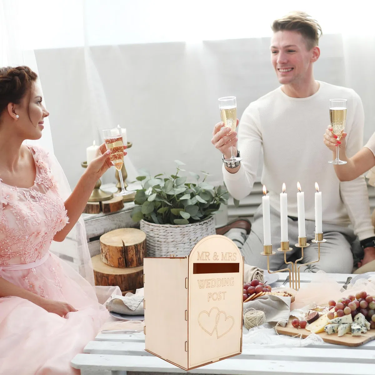 Ragyzity Cassetta postale rustica in legno per matrimonio, scatola porta carte per lettere e regali, cassetta postale fai da te con fessura per buste, eleganti decorazioni per ricevimenti