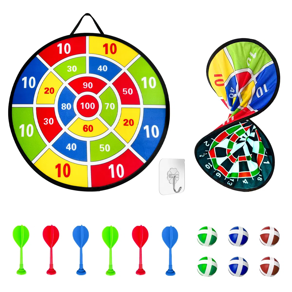 Bersaglio per freccette double face con palline, gioco di lancio all'aperto, giocattolo pieghevole, Per bambini e adulti di 1, 2, 3, 4, 5, 6, 7, 8, 9, 10, 11, 12 anni