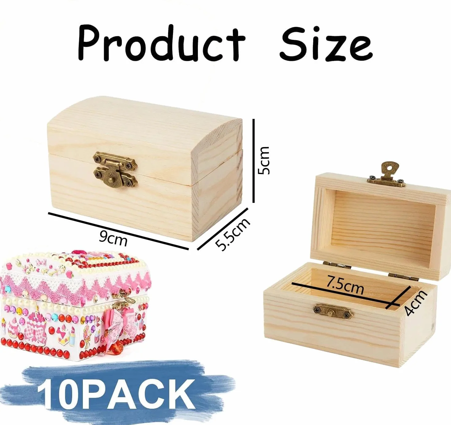 Piccola scatola di legno, mini scrigno del tesoro rettangolare in legno, kit artigianale per riporre e decorare, 10 pezzi
