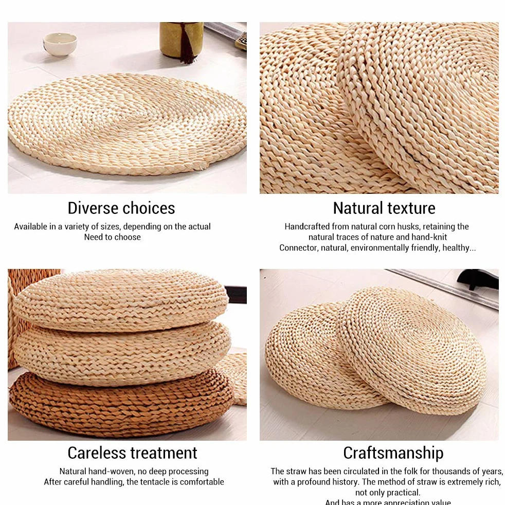 Cuscino rotondo in paglia, ovatta di seta, per casa, fitness, yoga, meditazione, beige, 30 x 30 cm
