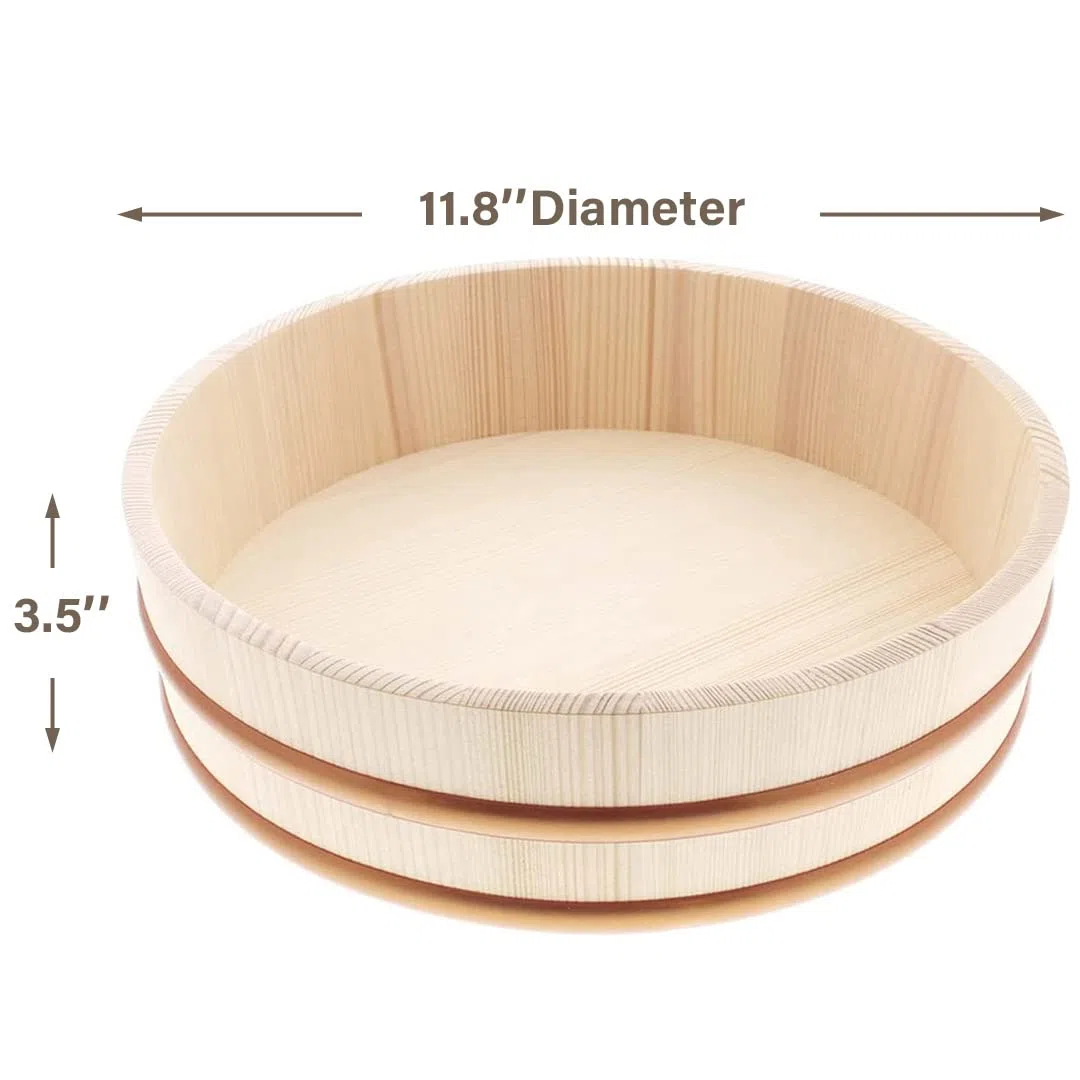 TIKUSAN Hangiri - Vaschetta per mescolare riso e sushi, in legno, con fascia in polipropilene, realizzata in Giappone, in abete Momi, per sushi, riso, sushi oke (30 cm)
