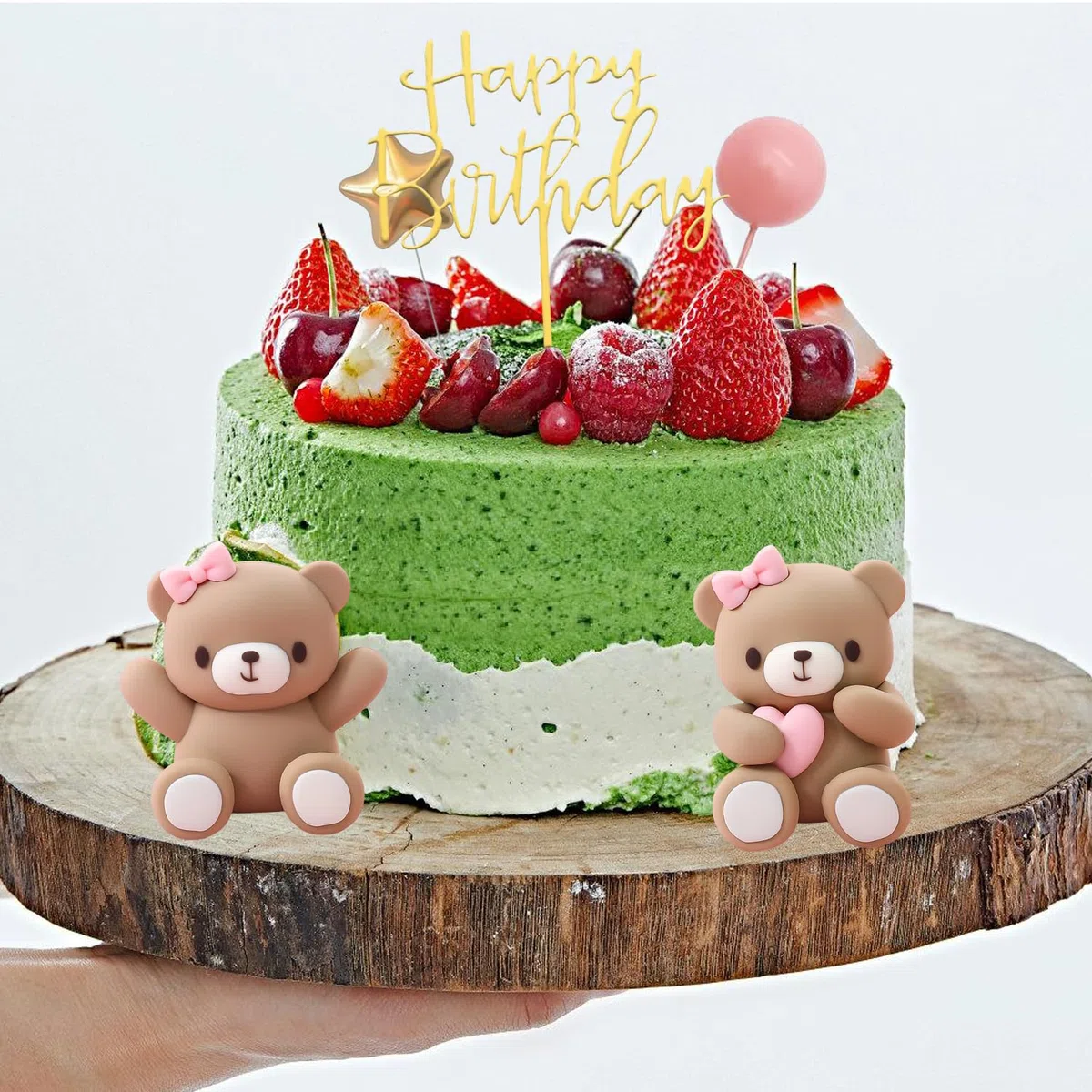 Nizirioo 33 Pezzi Decorazioni per Torte: Decorazioni con Orso Bruno, Compleanno, Topper Foam Ball Torta, Topper per Torta Rosa Set per Baby Shower e Festa di Compleanno
