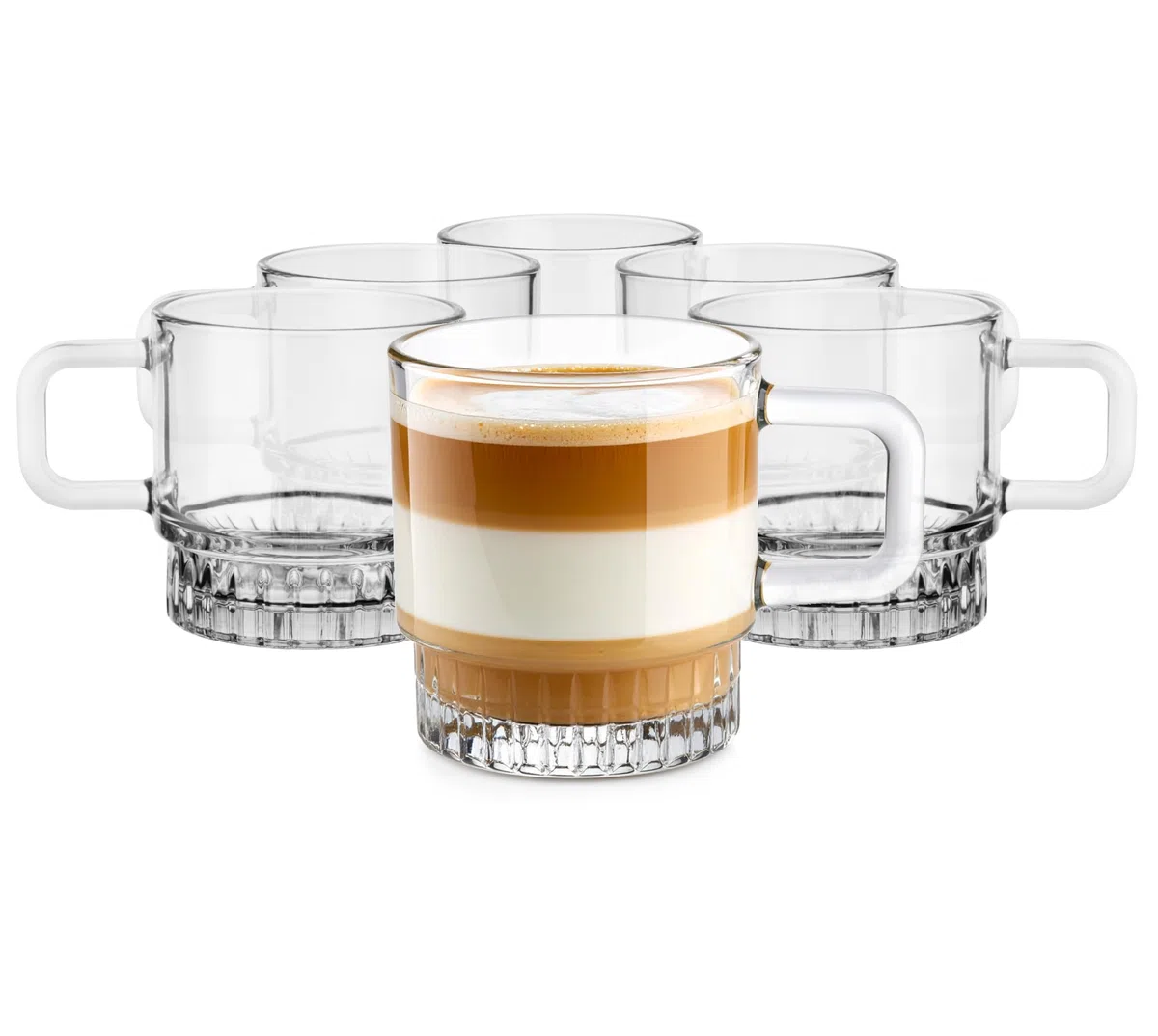 Glasmark KROSNO 1992 Set di 6 Bicchieri da Caffè 240 ml Trasparenti con Manico - Tazze in Vetro per Tè Bevande Calde e Dessert - Design Elegante - Resistenti in Lavastoviglie - Stella