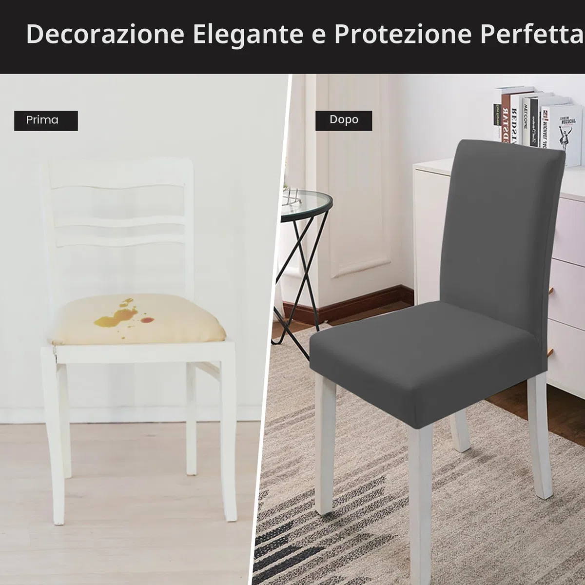 6 Pezzi Coprisedie con Schienale, Misura Universale Lavabile Estraibile Moderno Coprisedia Elastica, Coprisedie per Soggiorno, Cucina, Casa Décor, Hotel, Festa, Ristorante, Banchetto (Grigio Scuro)