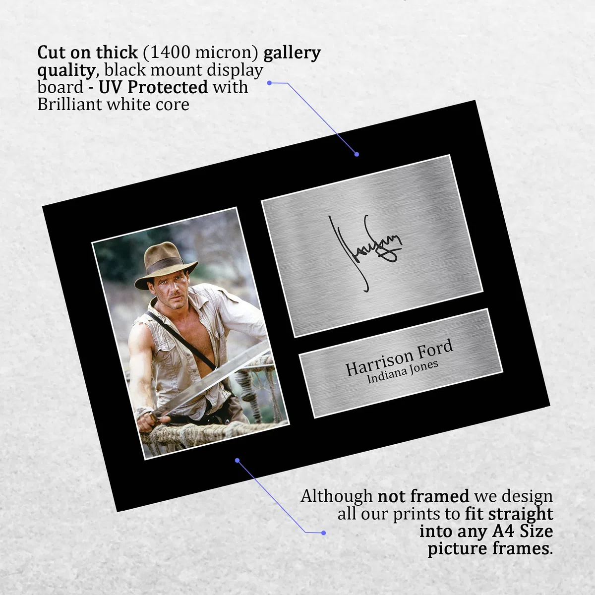 HWC Trading A4 Harrison Ford Indiana Jones Regali Stampati Autografo Firmato Immagine Per Gli Appassionati Di Memorabilia Di Film - A4 Incorniciato