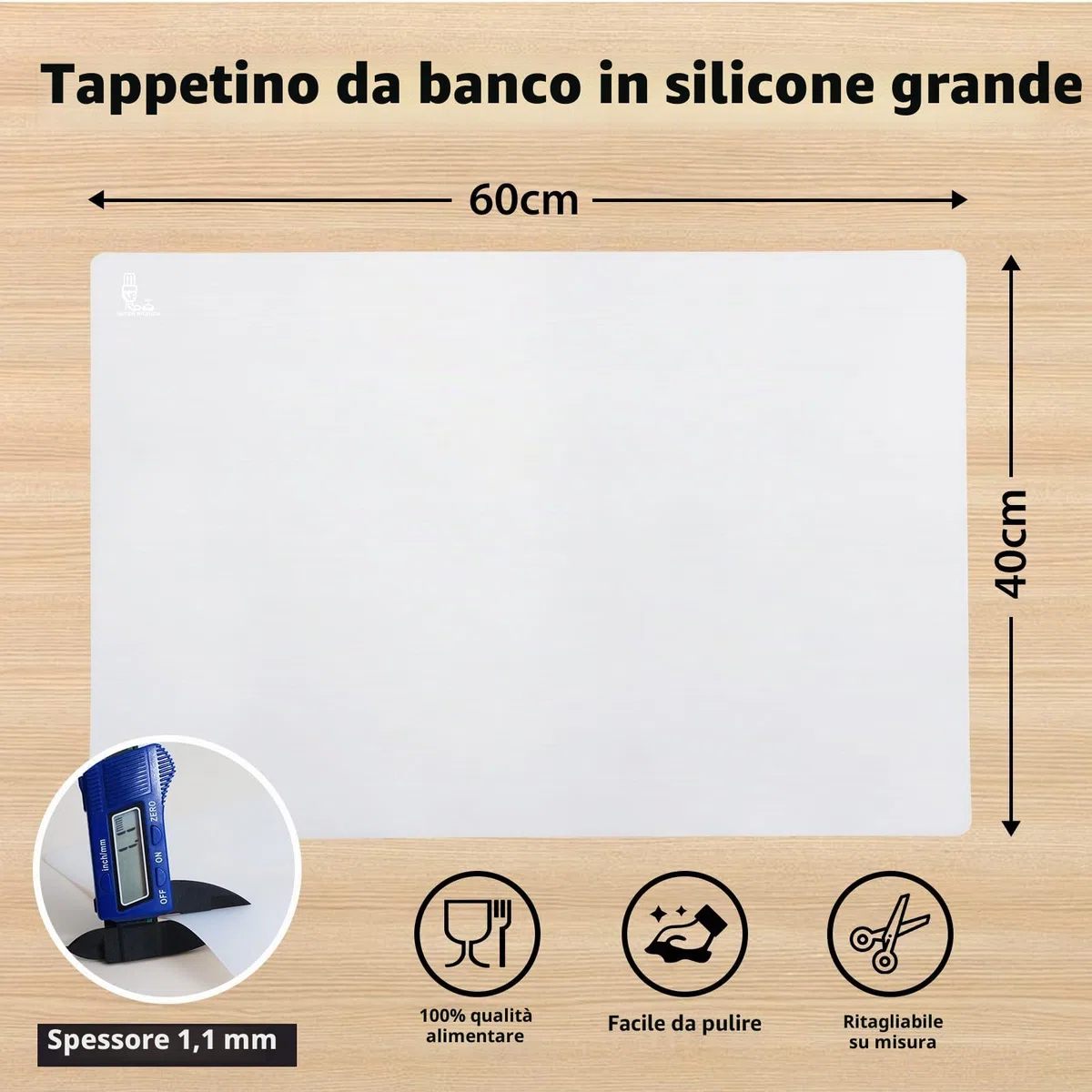 SUPER KITCHEN Tappetino da Pasticceria, Tappetino da Forno in Silicone Antiaderente Riutilizzabile, Tampone per Impastare, Tappetino da Resina, Stuoia per Impasti, Pizza, Pasta (Trasparente, 60x40cm)