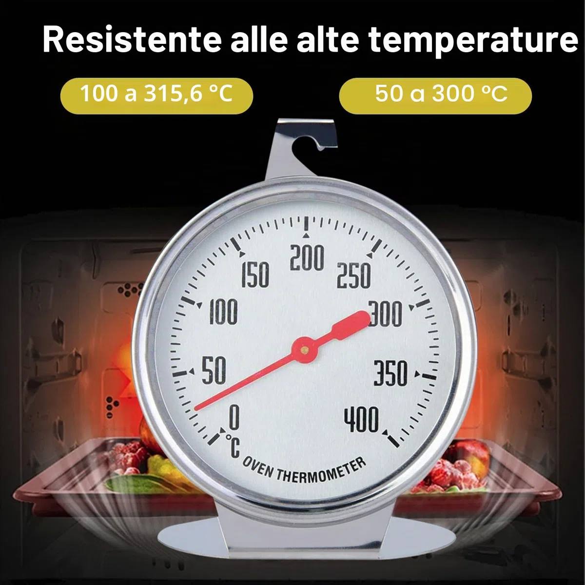 Termometro da forno, Grill Fry Termometro in acciaio inox Termometro da cucina Termometro da forno Indicatore di temperatura da forno Termometro da cucina grande termometro a quadrante termometro