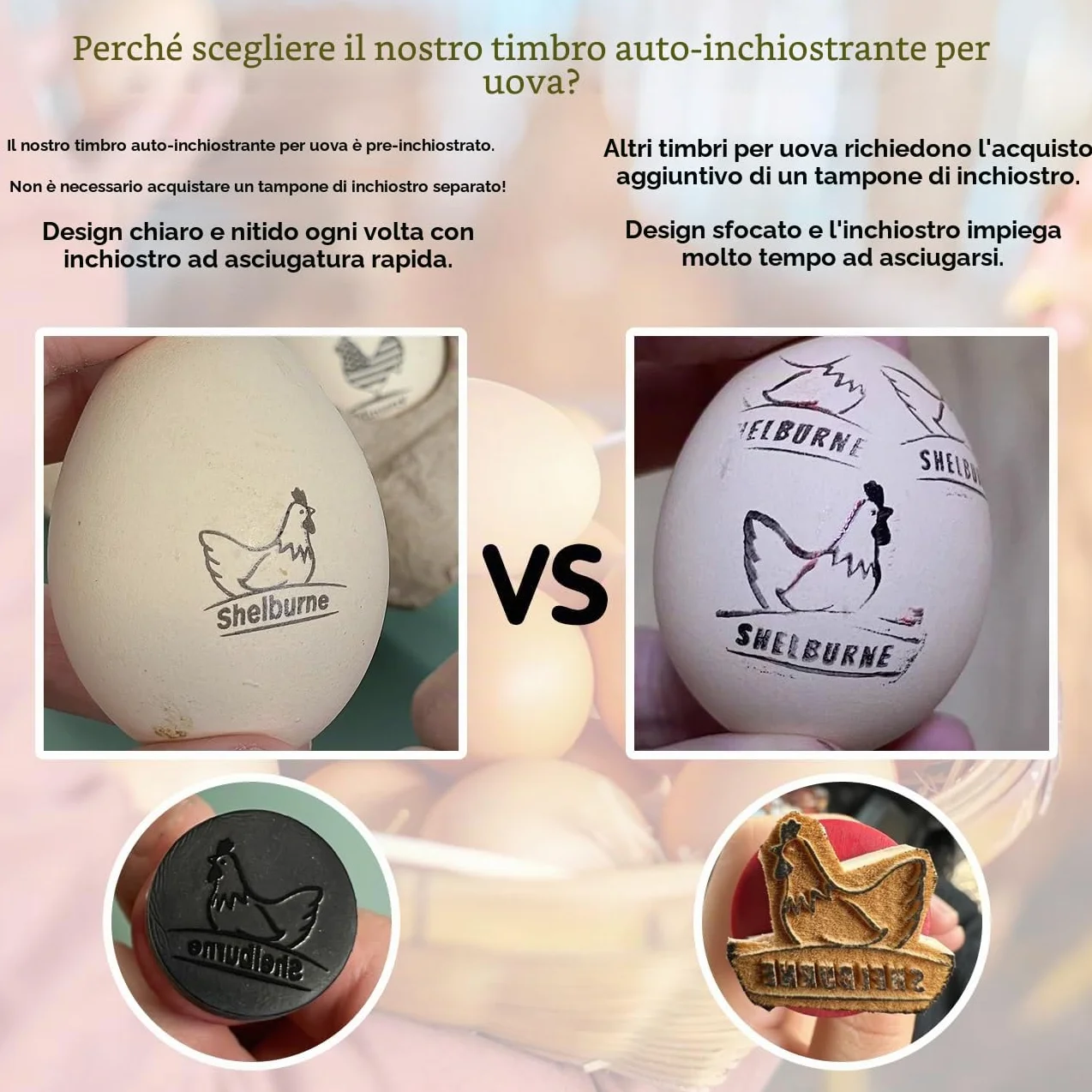 Timbro per Uova Pre-encremato Autocremante su Misura, Inchiostro a Secco Rapido per 100-150 Uova