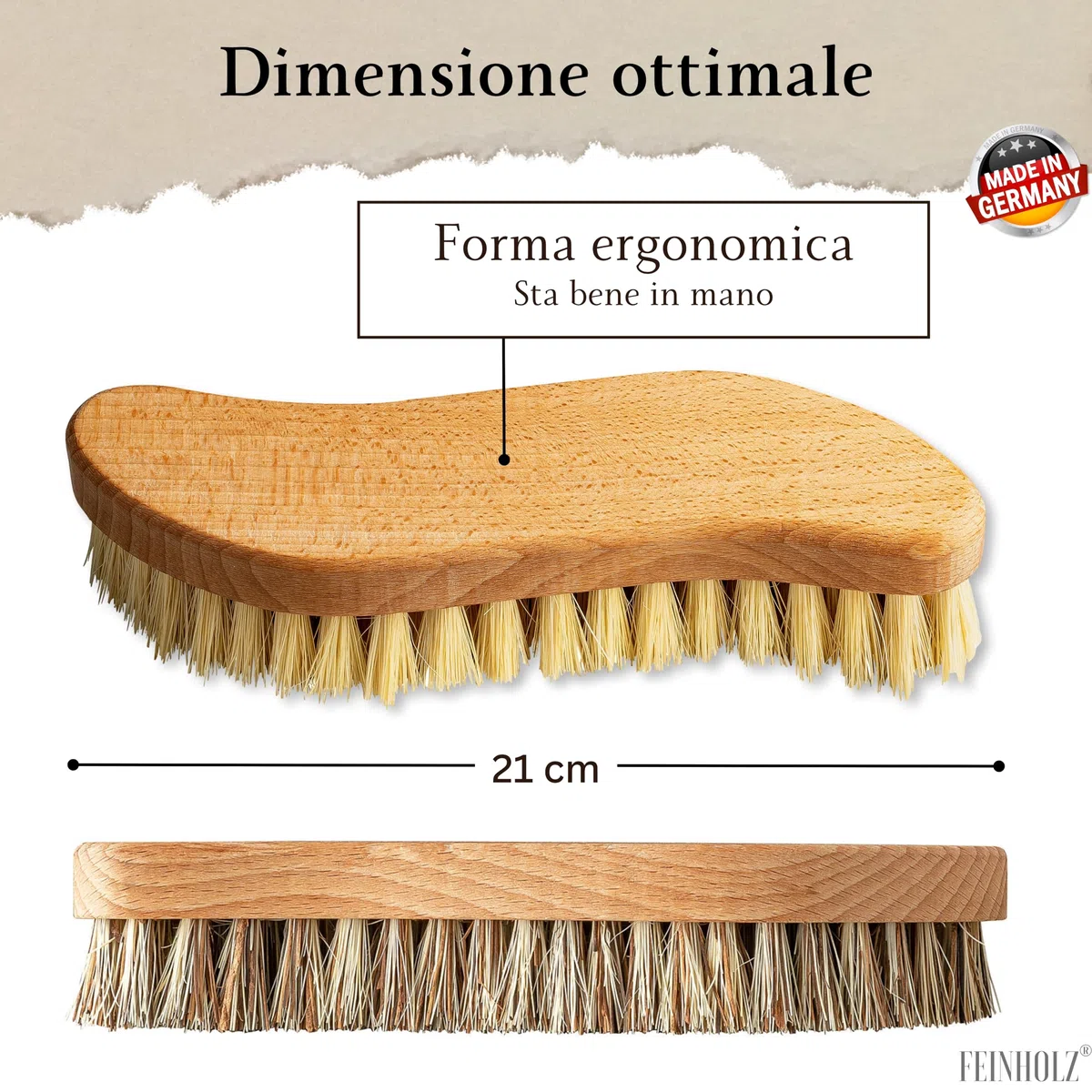 Spazzola per pulire il legno (2 pezzi) con setole naturali senza plastica - setole dure e morbide - Made in Germany - Spazzola per la pulizia della casa - spazzola per tappeti