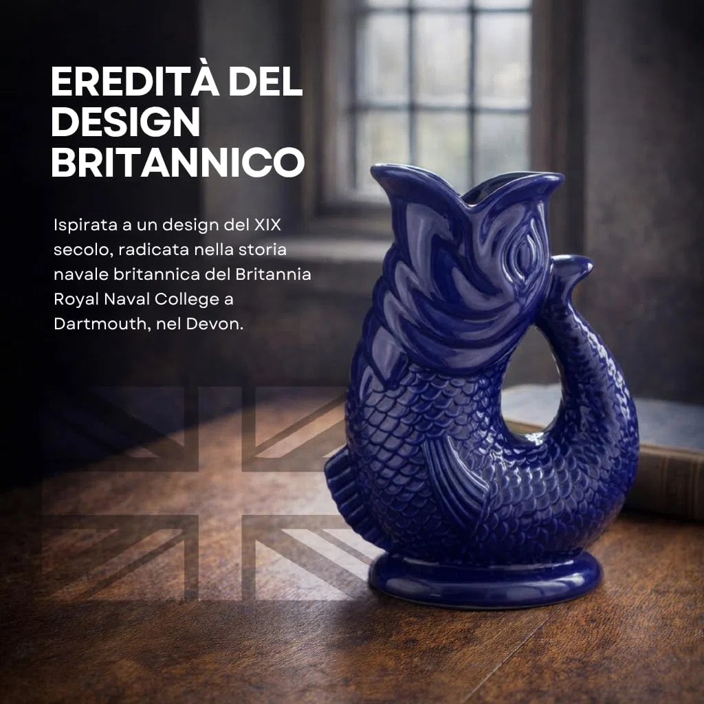 The Bubble Jug Brocca Acqua Blu Cobalto Scuro da 1,5 l Caraffa Acqua e Cocktail Extra Large a Forma di Pesce Brocca Ceramica Decorativa per Cocktail, Acqua, Gin - Brocca Gorgogliante