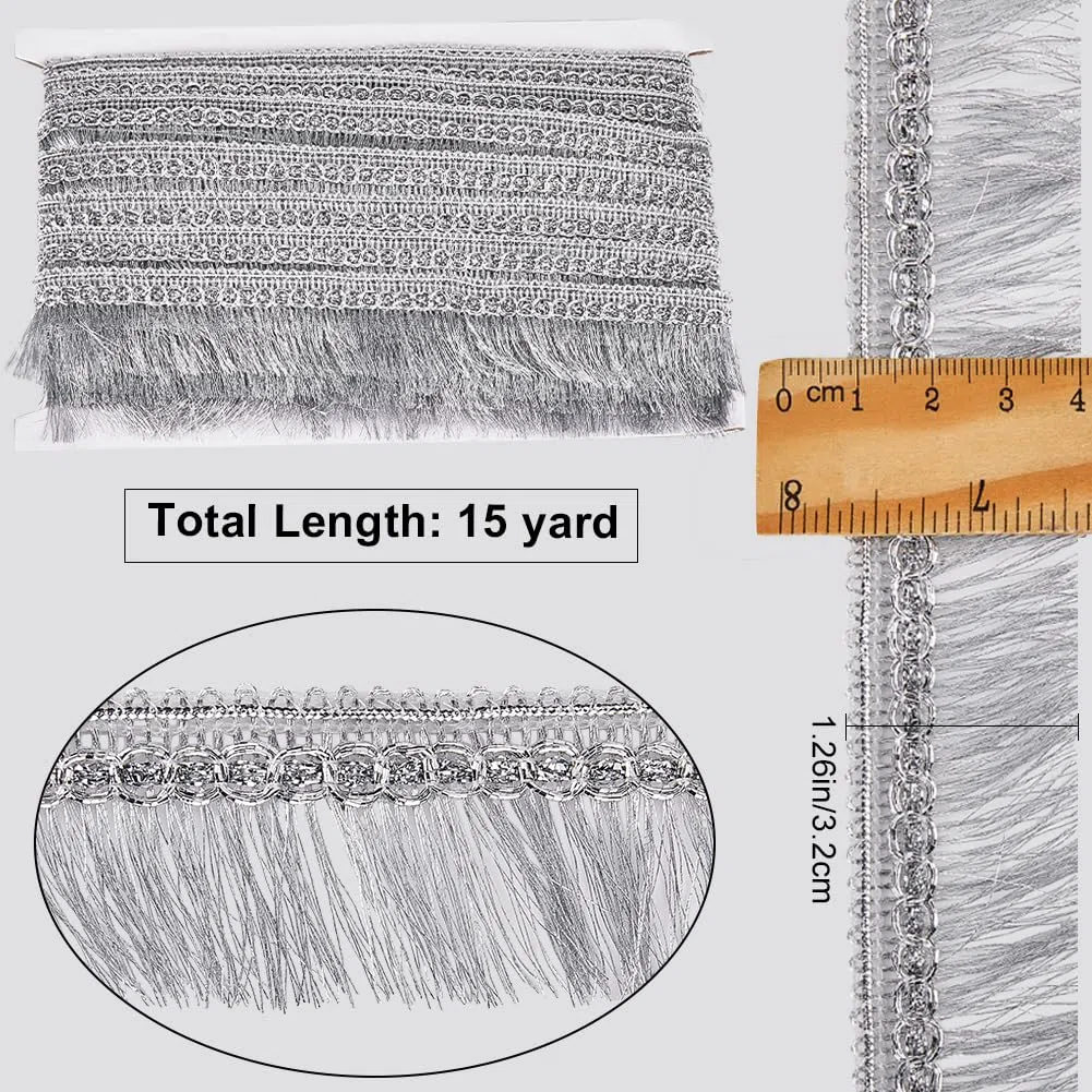 GORGECRAFT 15Yds Frange Argento Nappa Finitura In Pizzo Metallico Nastro con Nappa 32mm Largo Glitter Bordo Intrecciato Rifinitura per Fai Da Te Cucito Artigianato Abbigliamento Tende Tovaglia Gonna