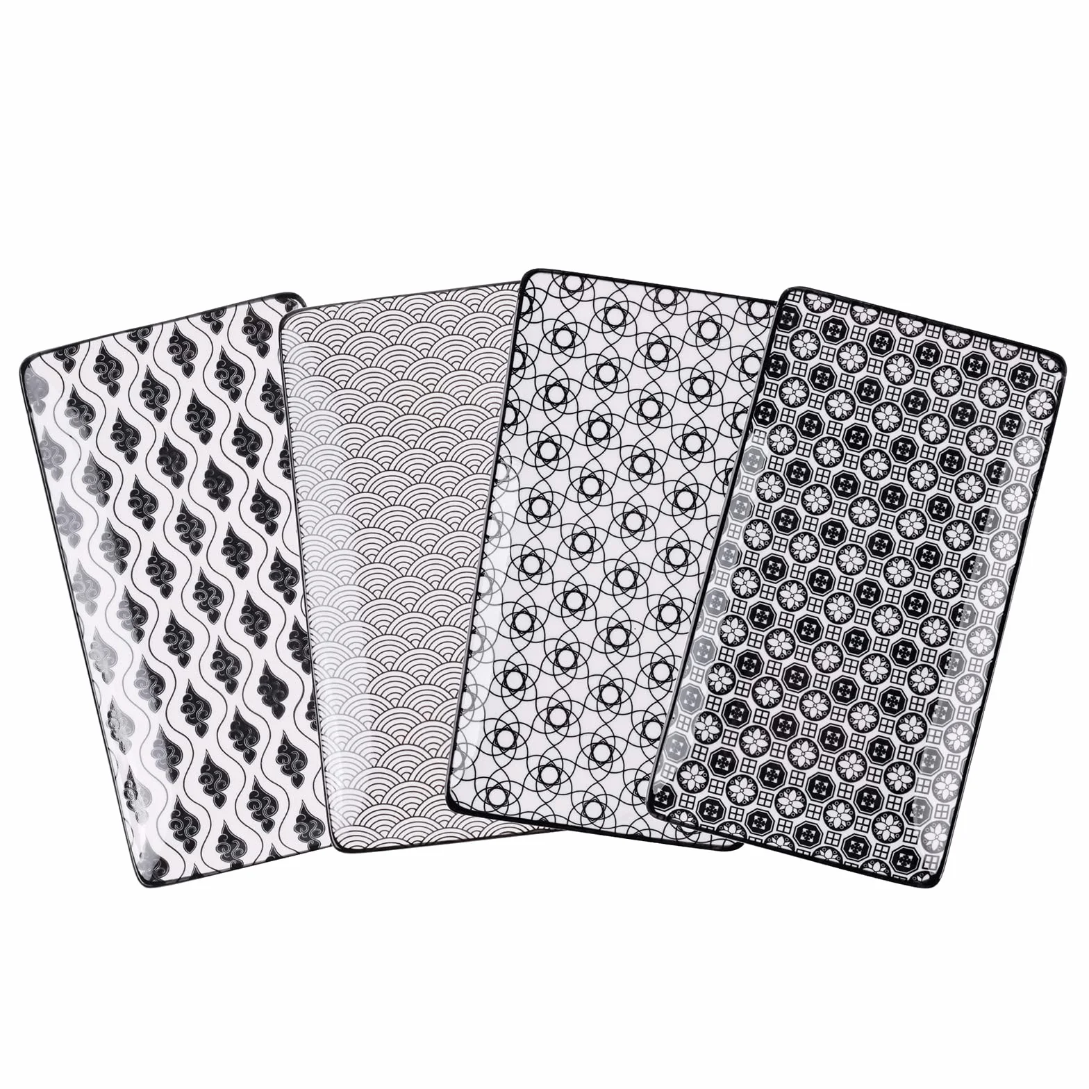 vancasso Haruka Piatti da Portata Rettangolari, 26,8 cm - Servizio Piatti Giapponese per Sushi in Porcellana, Piatti da Portata per Dessert, Antipasti, Sushi e Insalata, Set di Piatti da 4