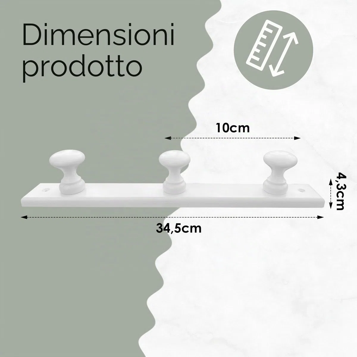 Appendiabiti da Parete Bianco in Legno - 3 Ganci di Design Nordico per Ingresso, Camera da Letto, Soggiorno, Bambini