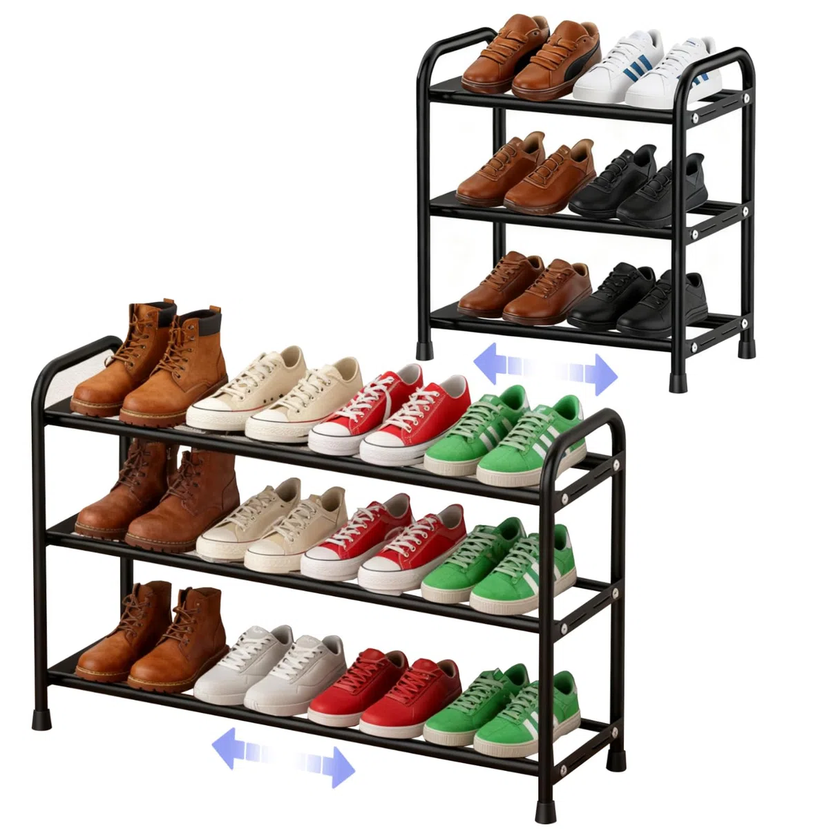 Rastrelliera Scarpe, Scarpiera Espandibile, Scaffale Porta Scarpe in Metallo a 3 Ripiani, Organizzatore per Scarpe Regolabile Nero, Organizer Scarpe Ideale per Corridoio, Armadio, Ingresso