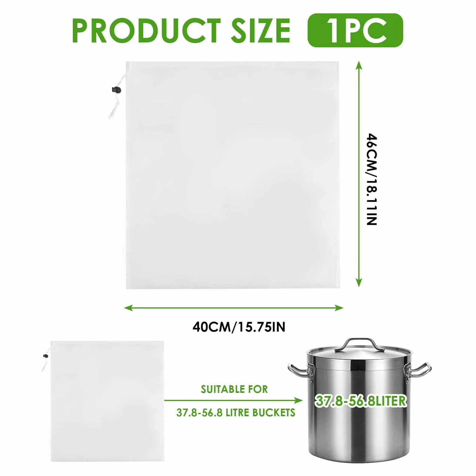 Sacchetto Filtrante Riutilizzabile 40x46 cm, Sacchetti Filtranti per Alimenti con Coulisse, Filtri per Liquori per Birra e Latte Vegetale, Sacchetti per Birra Filtranti per Vino, Caffè e Yogurt (1)