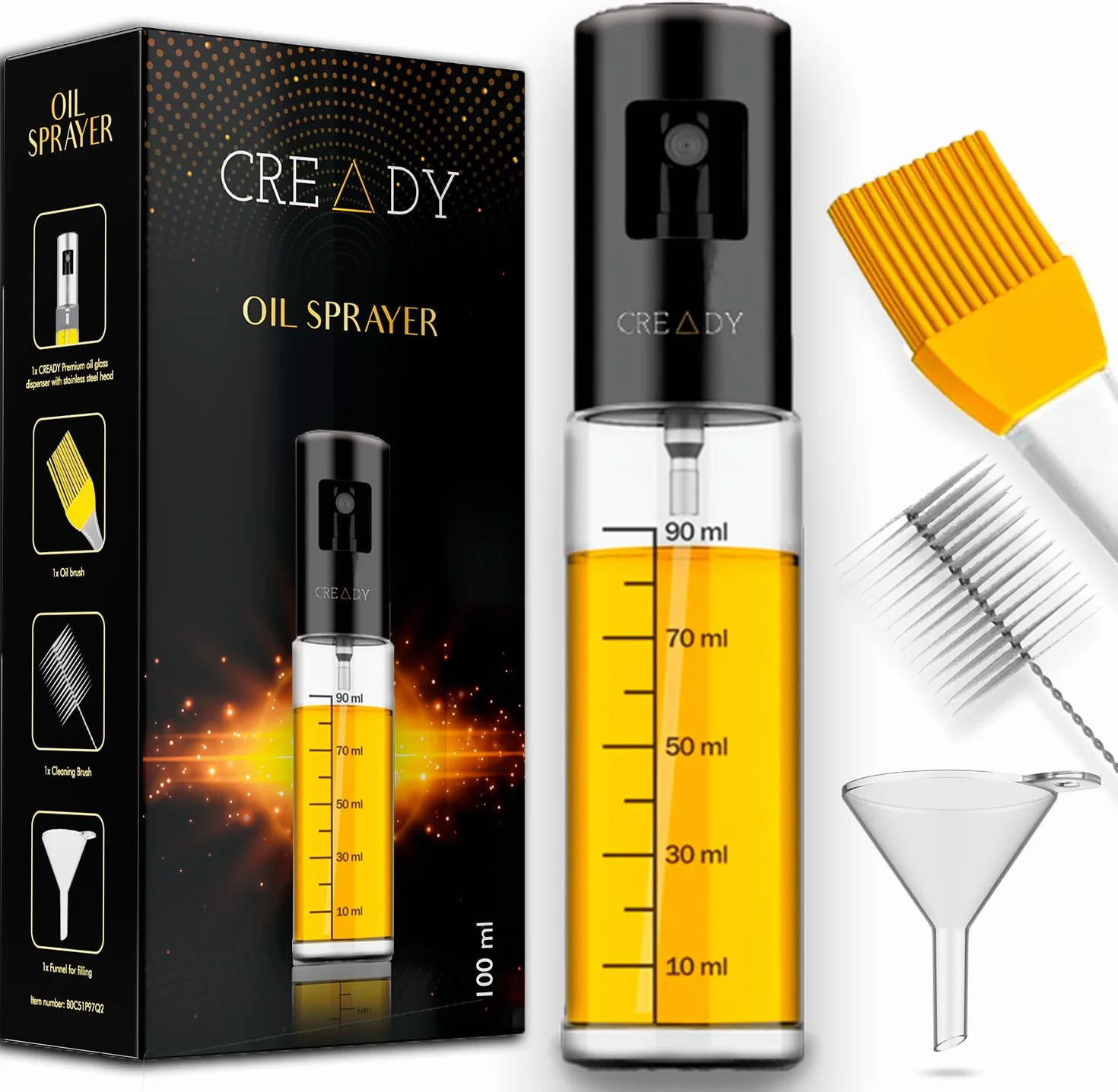 CREADY | Spray olio da cucina 100ml | Dispenser olio spray | Oliera spray multiuso | Acciaio inossidabile e vetro | Riutilizzabile
