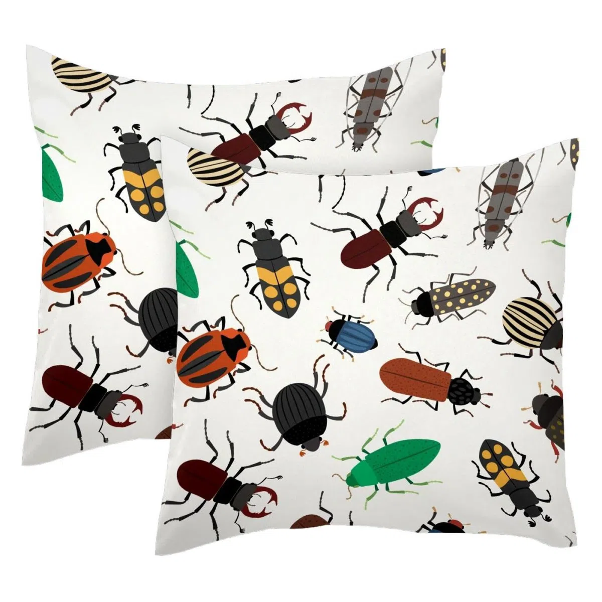 Diversi coleotteri con motivo a insetti, 2 pezzi, quadrati, federe decorative in morbido velluto, per divano, letto, auto, soggiorno, 40 x 40 cm