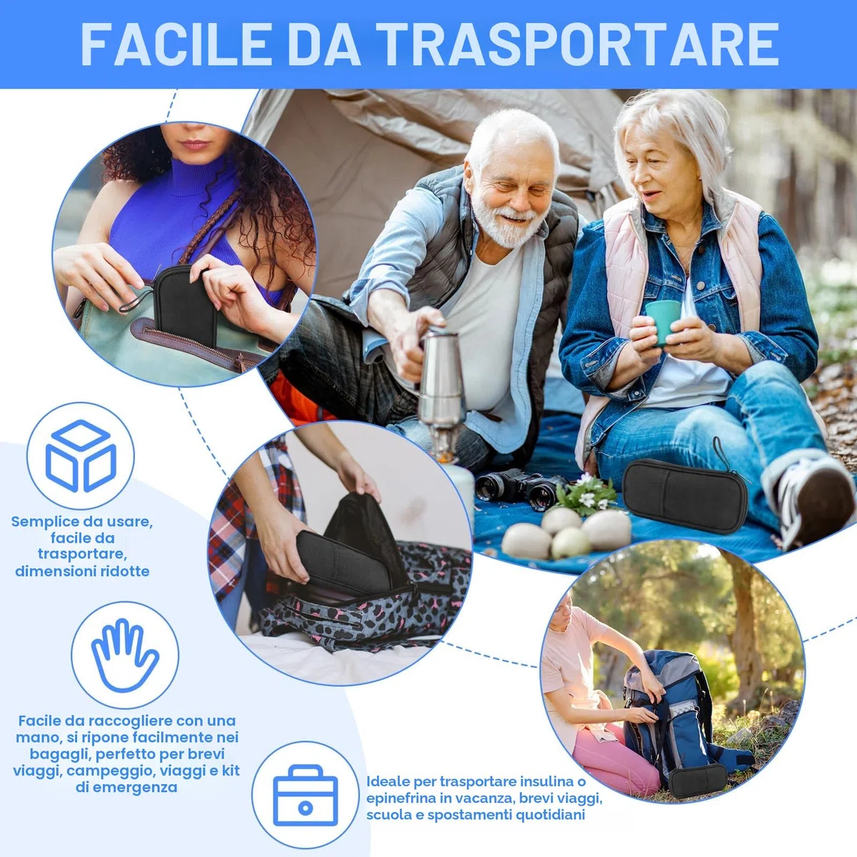 MXTIMWAN Borsa Termica per Insulina, Porta da Viaggio per Medicinali, 2 Impacchi di Ghiaccio, Astuccio Termico per Insulina, Borsa per Accessori per Insulina