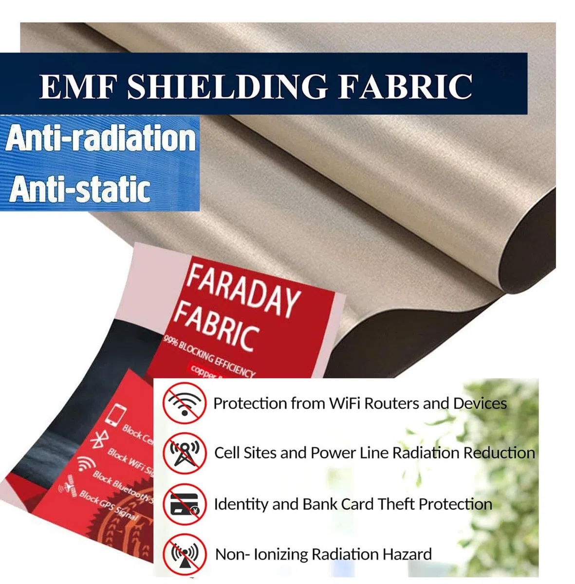 Tessuto di Protezione EMF, EMI, Protezione RF e RFID Tessuto in Rame Nichelato Tessuto Rame Nichel Che Blocca Rame Protezione della Gabbia di Faraday Recinzione,silver-6m
