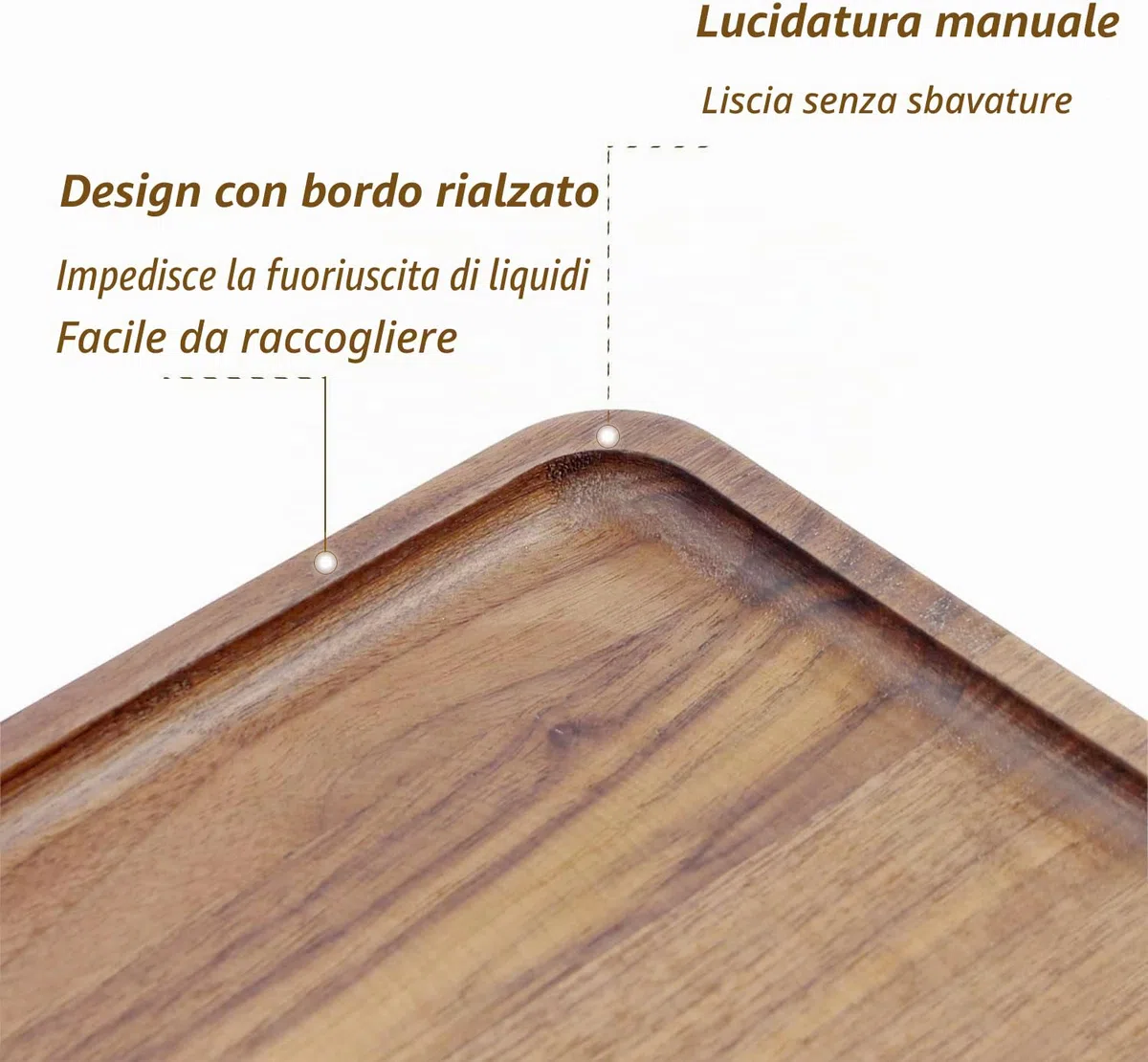 Vassoio da portata in legno di acacia, tagliere rettangolare in legno per servire cibo, frutta e formaggio, 35 x 18 cm, vassoio da dessert in legno (1)