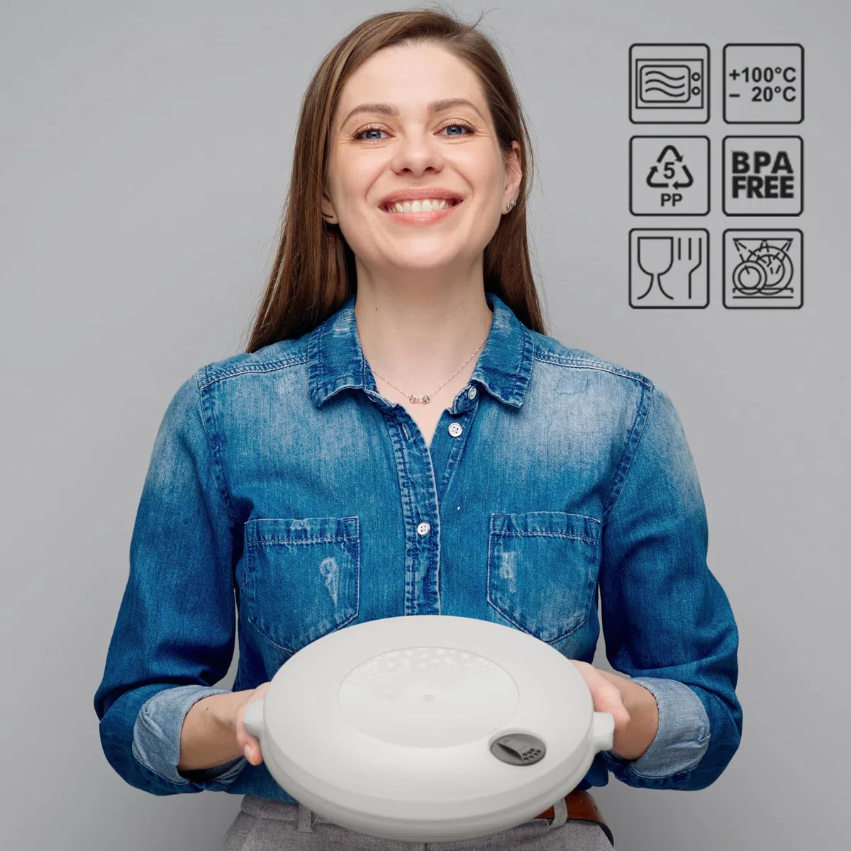 Hausfelder piatto per microonde 23,5 cm di diametro con coperchio, piatto con divisori, plastica, privo di BPA (2 pezzi ø23,5 cm)
