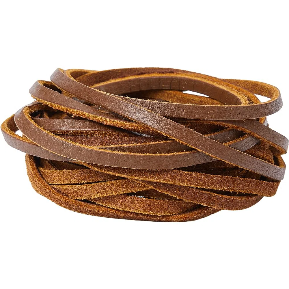 GORGECRAFT 5m*4mm*2mm Cordoncino Piatto In Pelle Cordoncino In Vera Pelle Bovina Intrecciatura Filo Corda per Bracciali Collana Creazione di Gioielli Portachiavi Pizzo per Stivale, Sienna