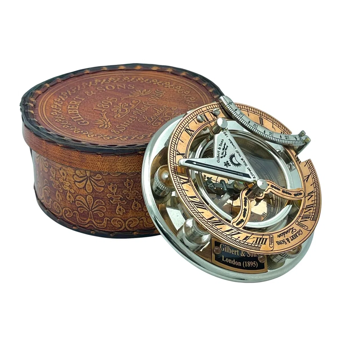 Bussola con meridiana in ottone anticato e rame, orologio con meridiana in scatola regalo, replica orologio da sole, orologio con bussola e meridiana, regalo per lui o per lei