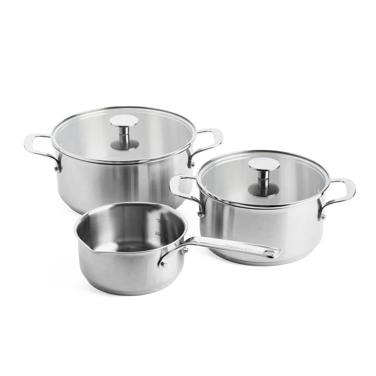 KitchenAid Stainless Steel Set di Pentole Antiaderenti in Acciaio Inox con Coperchio, Adatte a Tutti i Tipi di Fornelli, Induzione, Forno e Lavastoviglie, 20/24 cm + Pentolino 16 cm/1,5 L, 5 pezzi