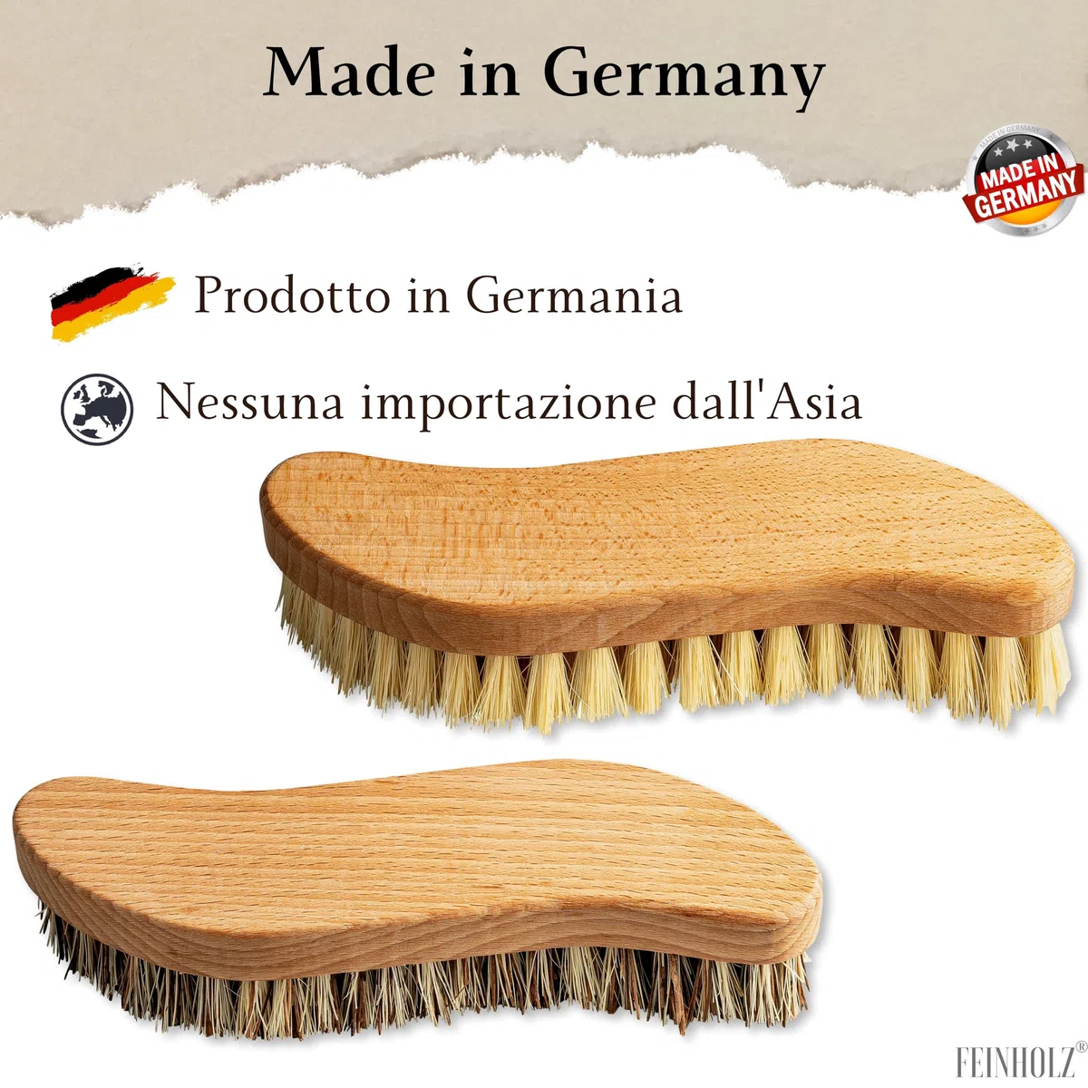 Spazzola per pulire il legno (2 pezzi) con setole naturali senza plastica - setole dure e morbide - Made in Germany - Spazzola per la pulizia della casa - spazzola per tappeti