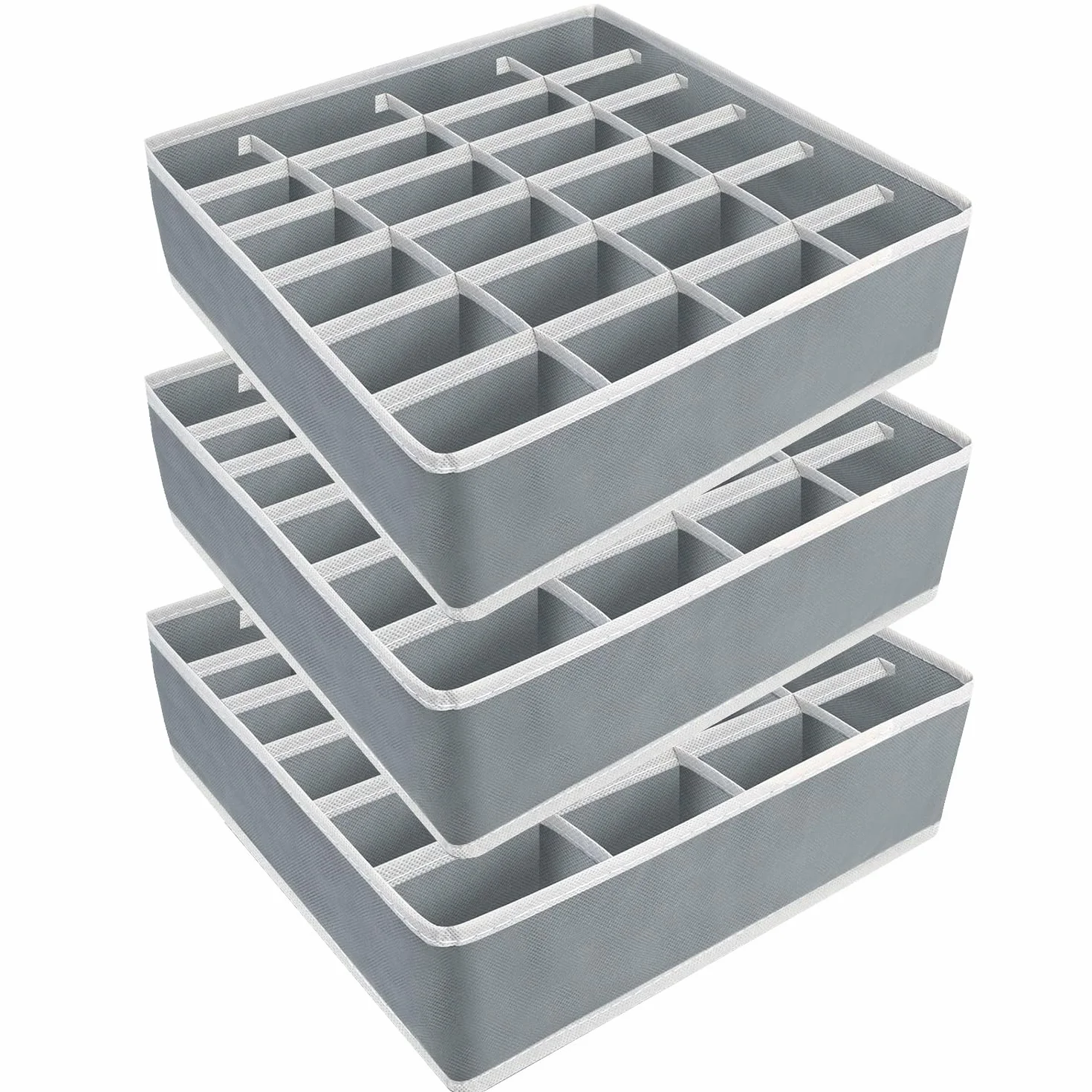 Yucch 3 Pezzi Organizer Cassetti, 24 Scomparti Pieghevole Porta Calzini da Cassetto Organizzatore Cassetti per Biancheria Mutande, Calze, Cravatte, Cinture (Grigio)