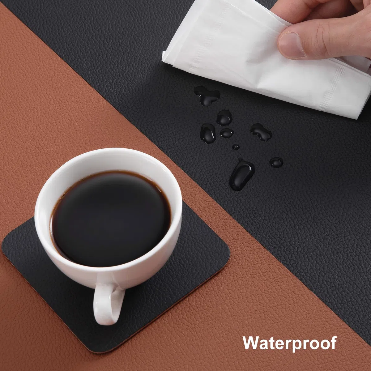 Myir JUN Runner da Tavolo, Moderno Runner da Tavolo Lavabile all'aperto a Doppia Faccia in pelle Impermeabile Antiscivolo e Utilizzabile 30 X 140 cm (Nero Marrone)