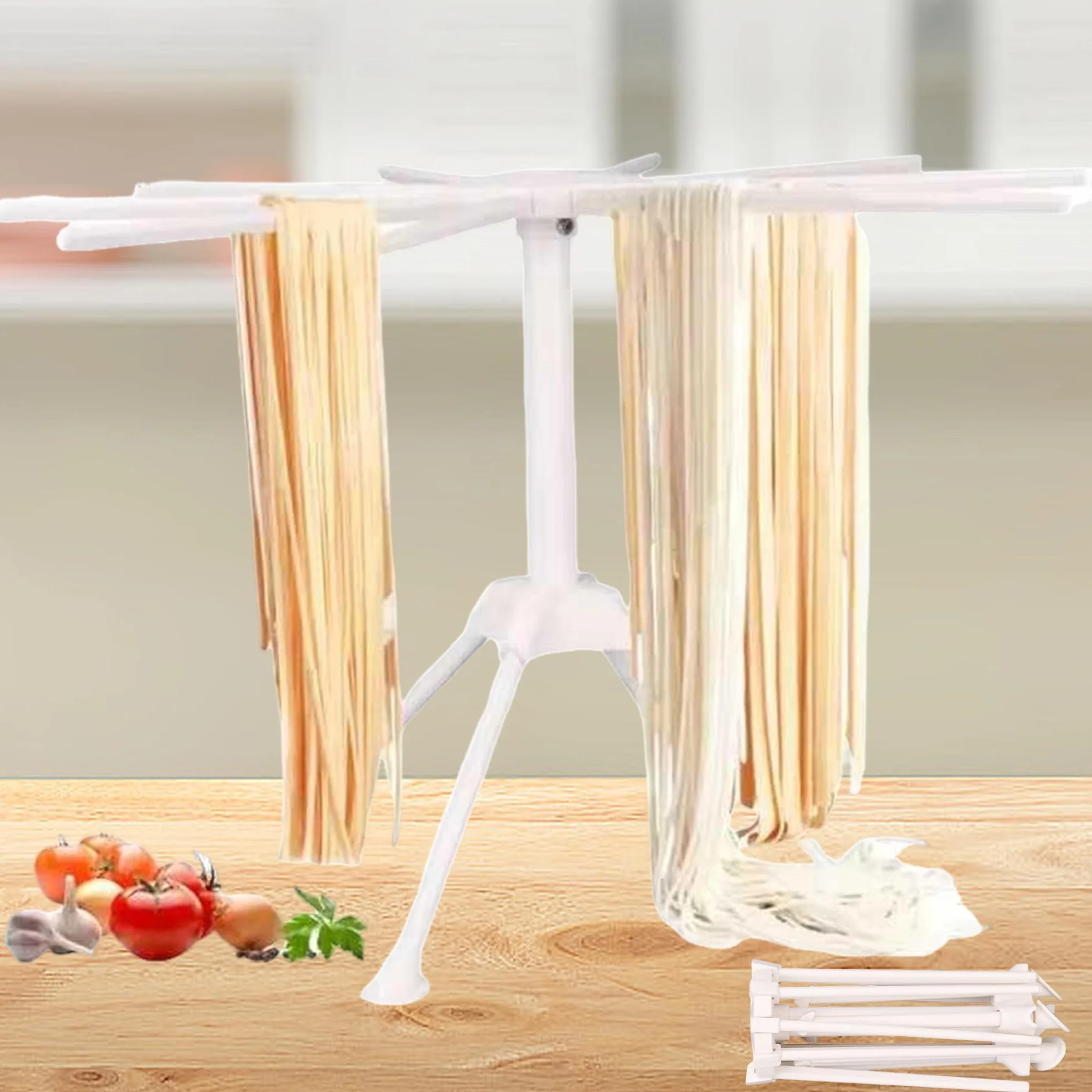 Asciugapasta, Salvaspazio Pieghevole a 10 Braccia, Accessorio Cucina, Pasta Fresca, Pasta Secca, Compatto, Facile Da Riporre, Asciugapasta Pieghevole, Riutilizzabile Per Pasta, Bianco