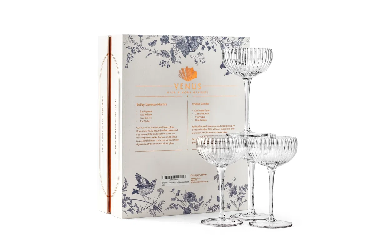 Piccoli bicchieri da cocktail Venus Nick e Nora da 113,4 g | Set di 4 | Mini bicchieri in cristallo per bere espresso Martini, Daiquiri, Gimlet, Sidecar e bevande classiche | Elegante conchiglia in