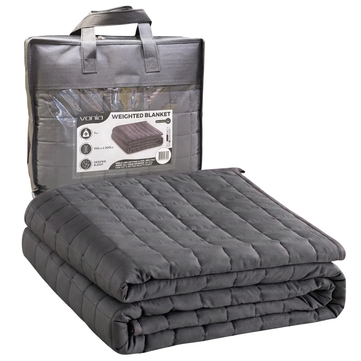 Vonia Coperta Ponderata Per Adulti - 7 Kg, Grande Copriletto In Cotone 150X200 Cm Per Alleviare L'Ansia | Coperte Doppie Pesanti Per Letto E Divano - Grigio