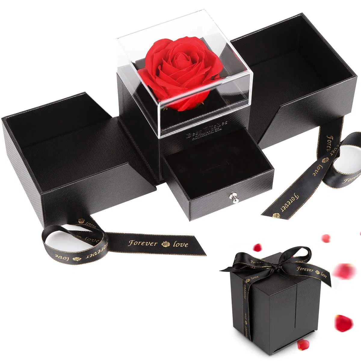 Vegena Scatola di rose infinite, regalo di compleanno per donne, rosa eterna in scatola portagioie, scatole regalo con rose rosse, fiori per fidanzata, anniversario, compleanno, San Valentino, festa