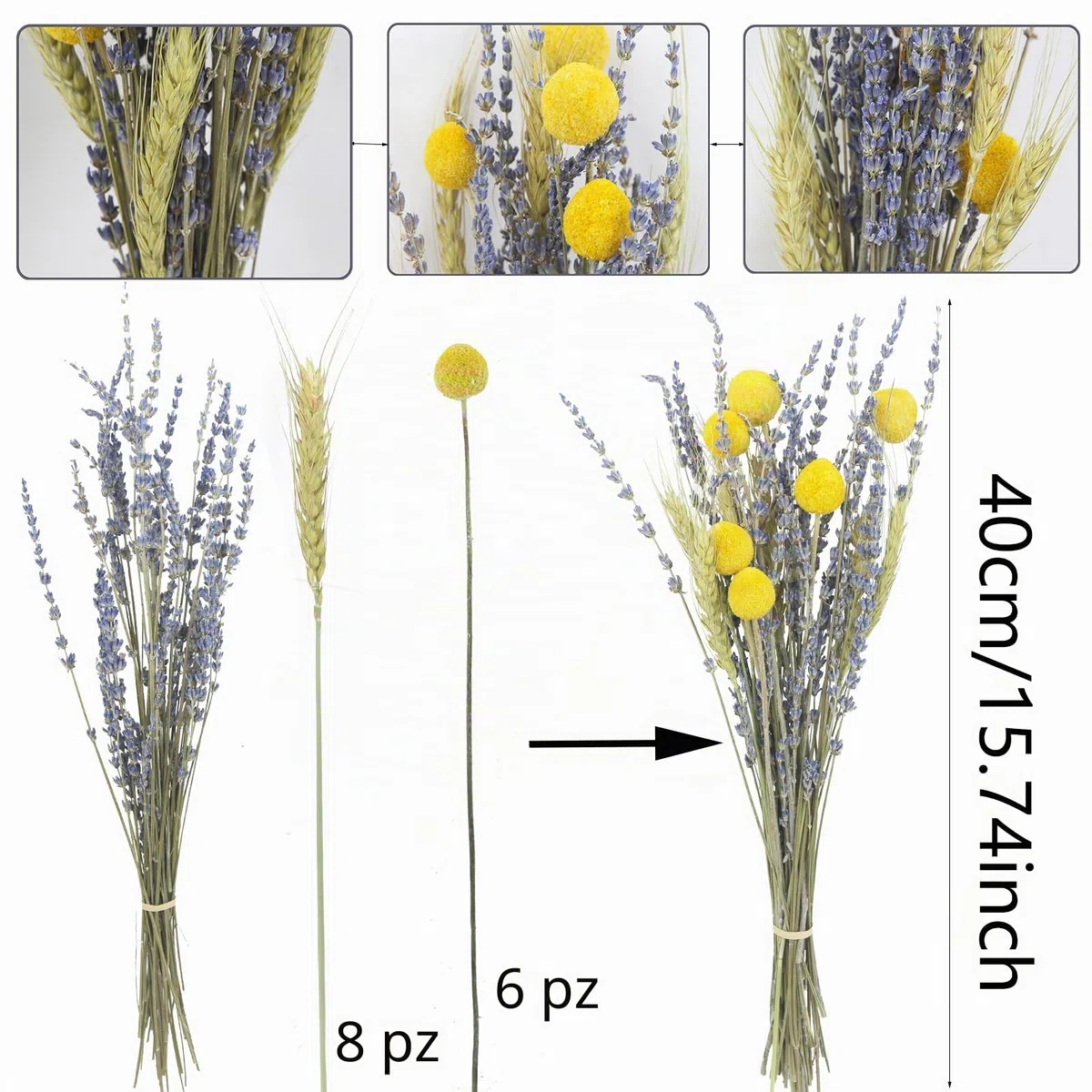 Spighe di Grano Essiccata Fiori Secchi Decorativi per Vaso Naturali Fiori di Lavanda Composizione Fiori Secchi Bouquet per Matrimoni Camino Casa Cucina Chiesa Tavolo Feste Decorazione