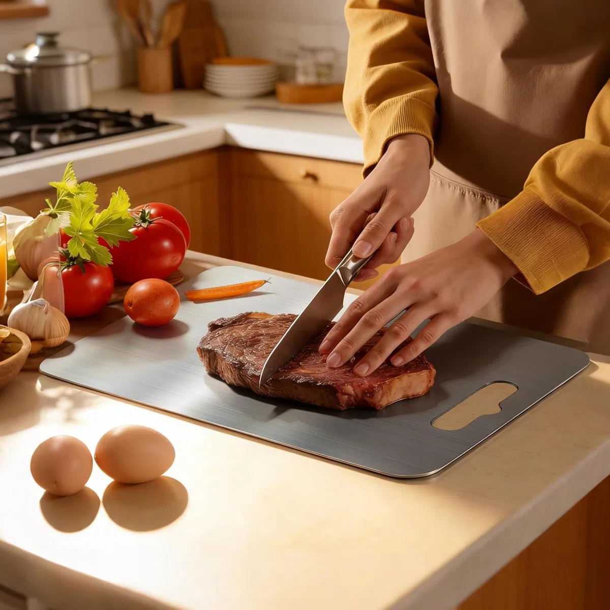 2 Pezzi Tagliere in Acciaio Inossidabile 316, Multifunzione Tagliere Cucina per Uso per Carne, Frutta, Verdura(34 * 23cm+25 * 15cm)