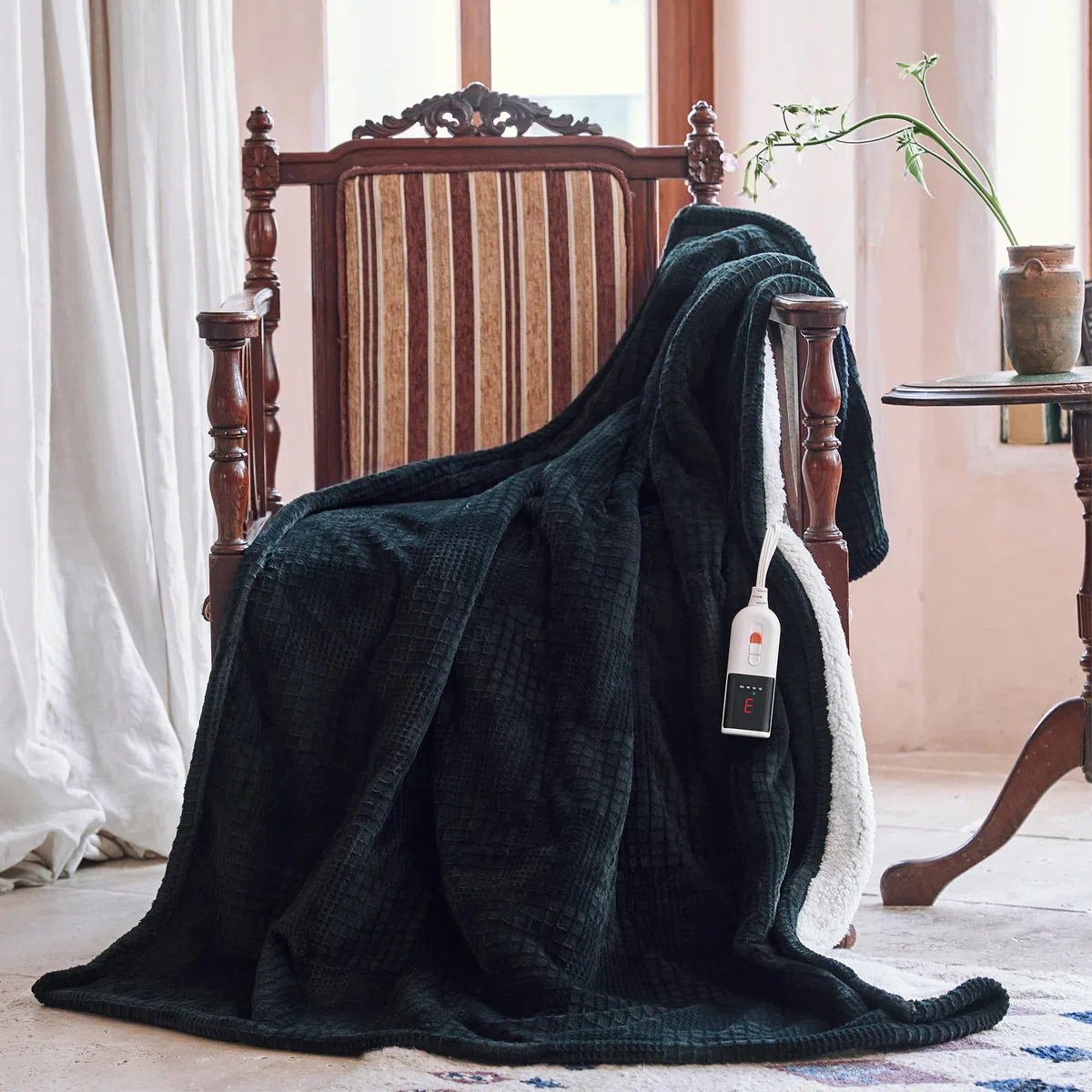 Texciting Coperta Riscaldante Elettrica-130x160cm-Coperta Elettrica con 9 impostazioni di calore-10 ore di spegnimento automatico Lavabile in lavatrice (Nero)