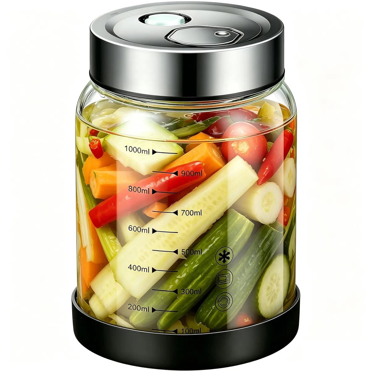 Barattolo per Fermentazione con Coperchio,1L Vaso per Sottovuoto Adatto alla Bollitura,Valvola di Sfiato,Barattolo per Crauti,Contenitore per Kimchi,Vasetto per Cetioli per Crauti,Kimchi,Cetioli