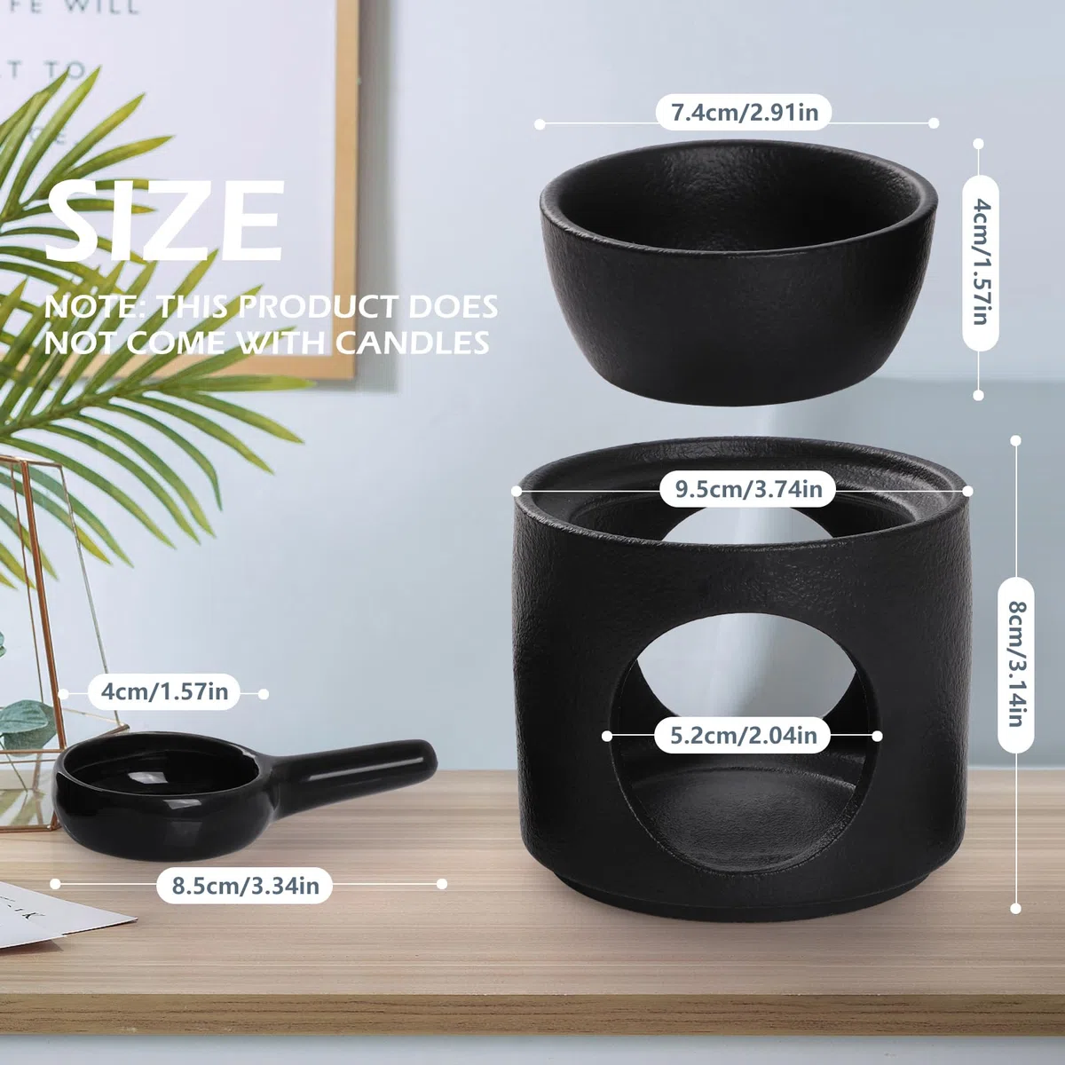 WD&CD Bruciatore di Oli Essenziali, Brucia Essenze Ceramica Bruciatori per oli Essenziali Aroma Lamp Porcellana Portacandele Decorazione per Casa Camera da Letto/Decorazione, Nero