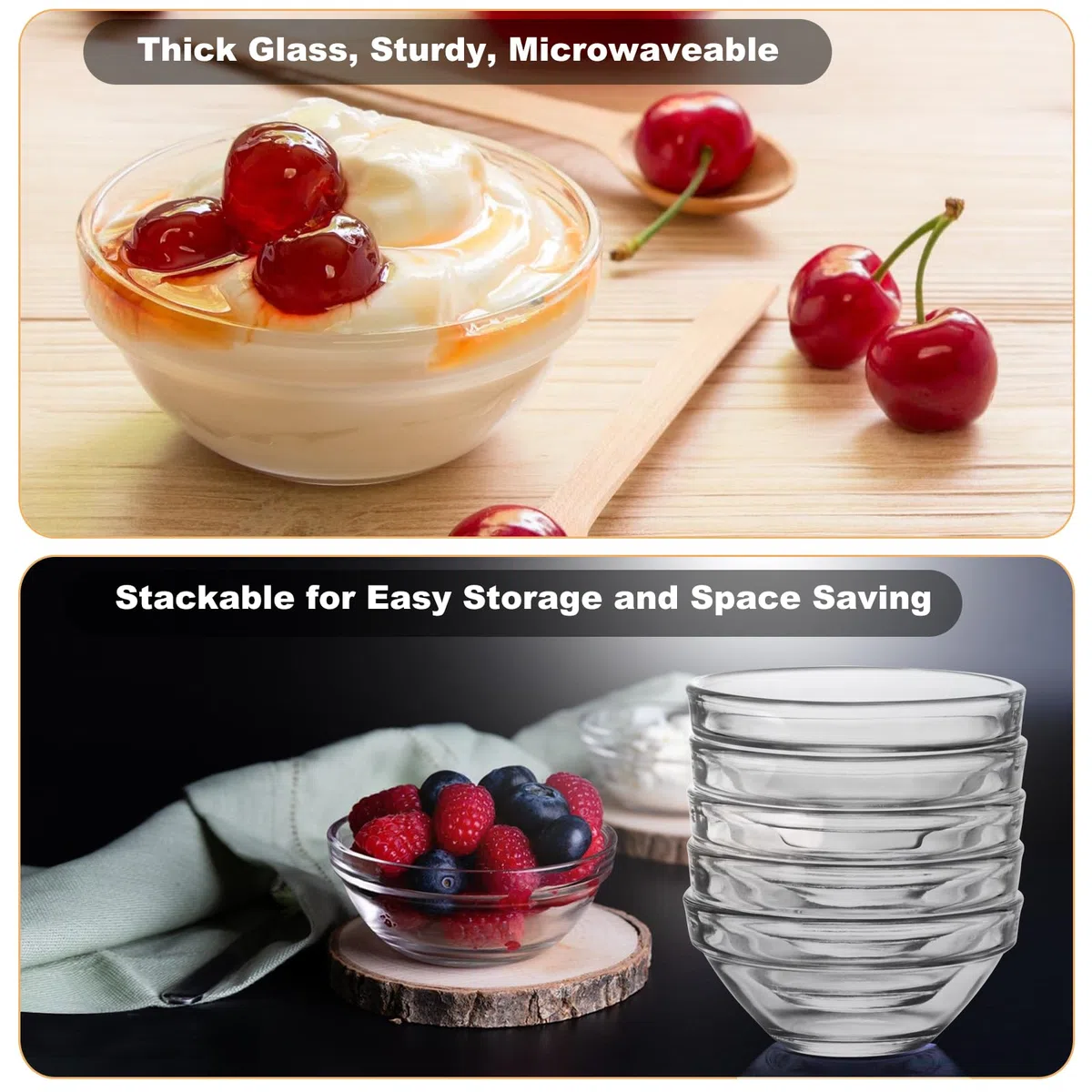 10 Pezzi Ciotole in Vetro, Ø 7,5 cm, Ciotole Vetro Piccole 75 ml, Ciotoline per Salse, Mini Ciotoline per Aperitivo, Coppette Macedonia Piccole, Mini Ciotola Cuisine