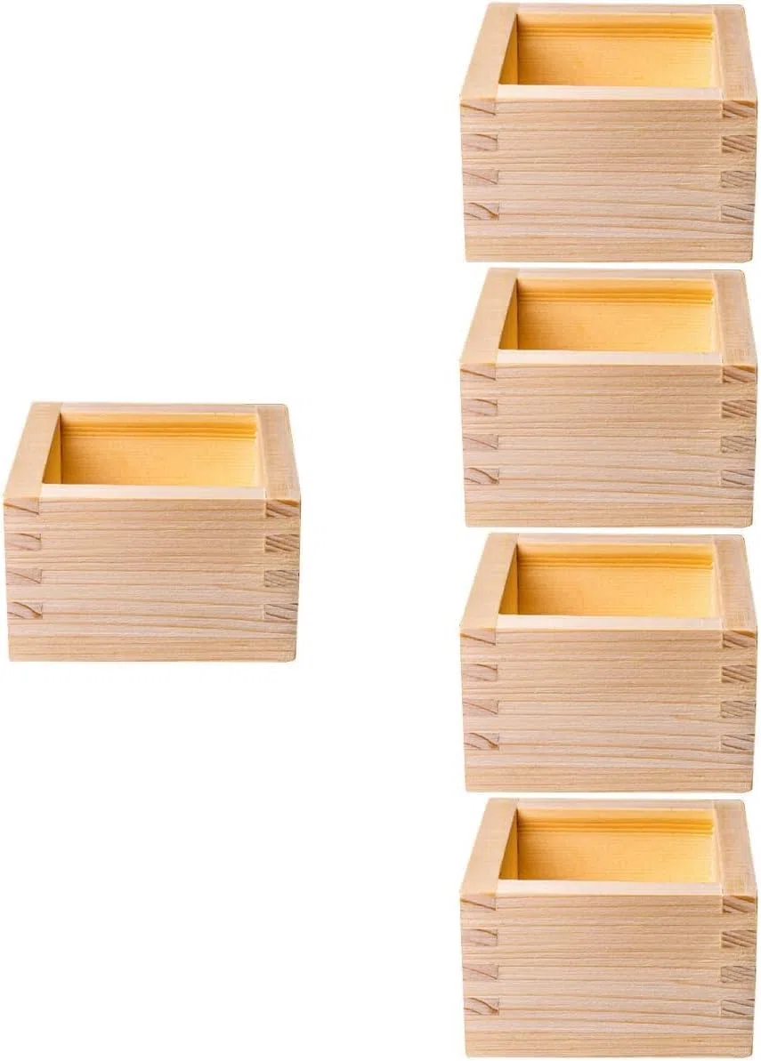 Tazze da sake in legno giapponesi, 5 pezzi, scatola per sakè in legno di cipresso Hinoki, scatola di stoccaggio in legno non finito