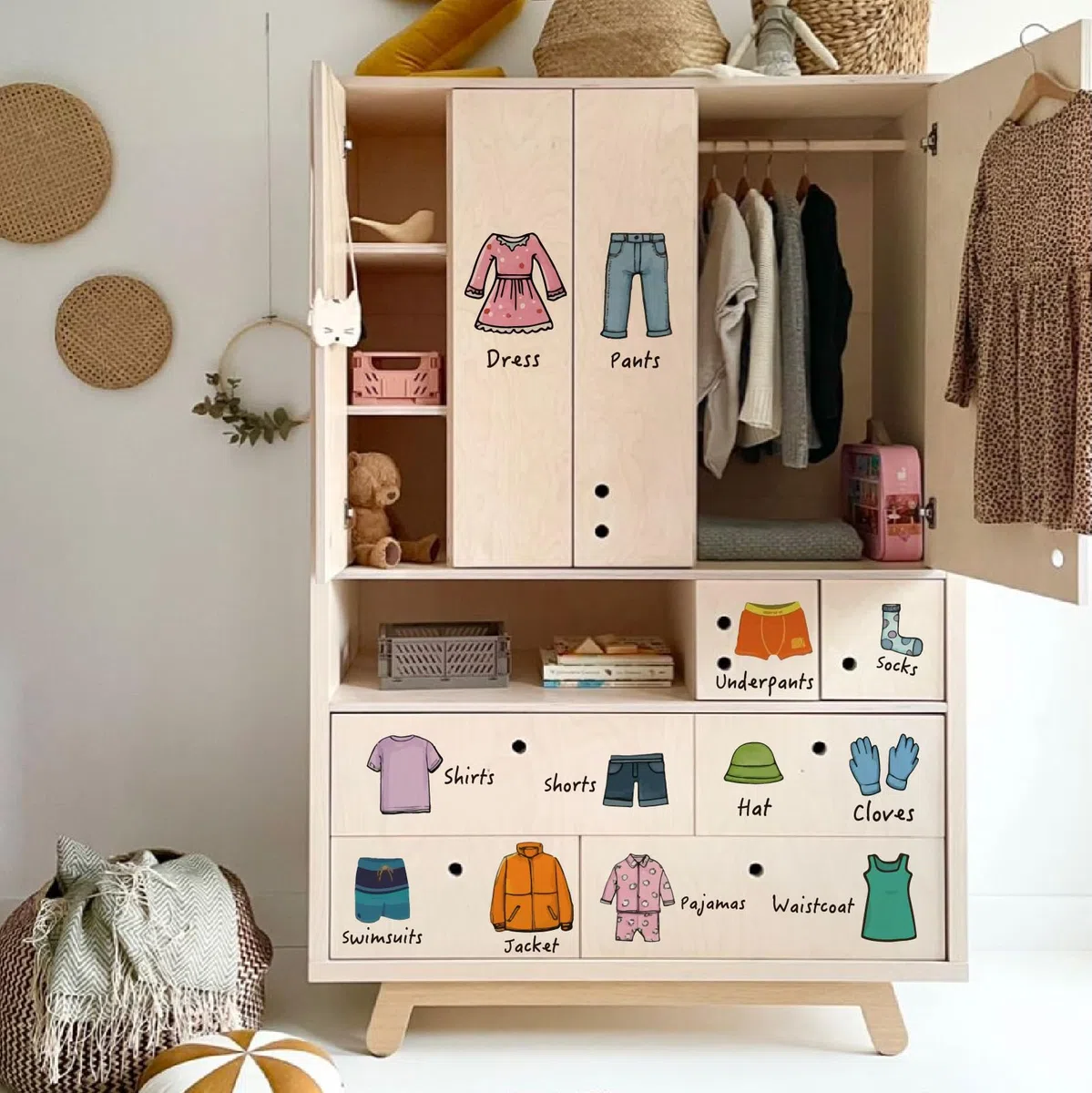 4 Pezzi 4 Stili Adesivi per Cassettiera Abbigliamento Adesivi per Armadio in PVC Autoadesivi Etichette di Classificazione per La Conservazione dei Vestiti per Cassetti Organizzatore