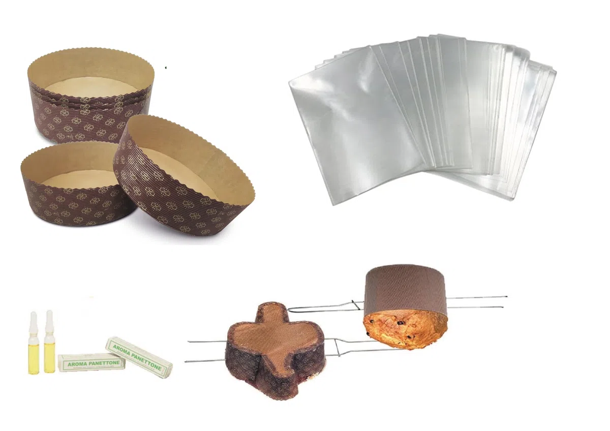 SET PREPARAZIONE PANETTONE 7 FORME PANETTONE DA 1 KG + 1 SPILLONE PANETTONE 52 CM + 1 AROMA PANETTONE + 10 BUSTE