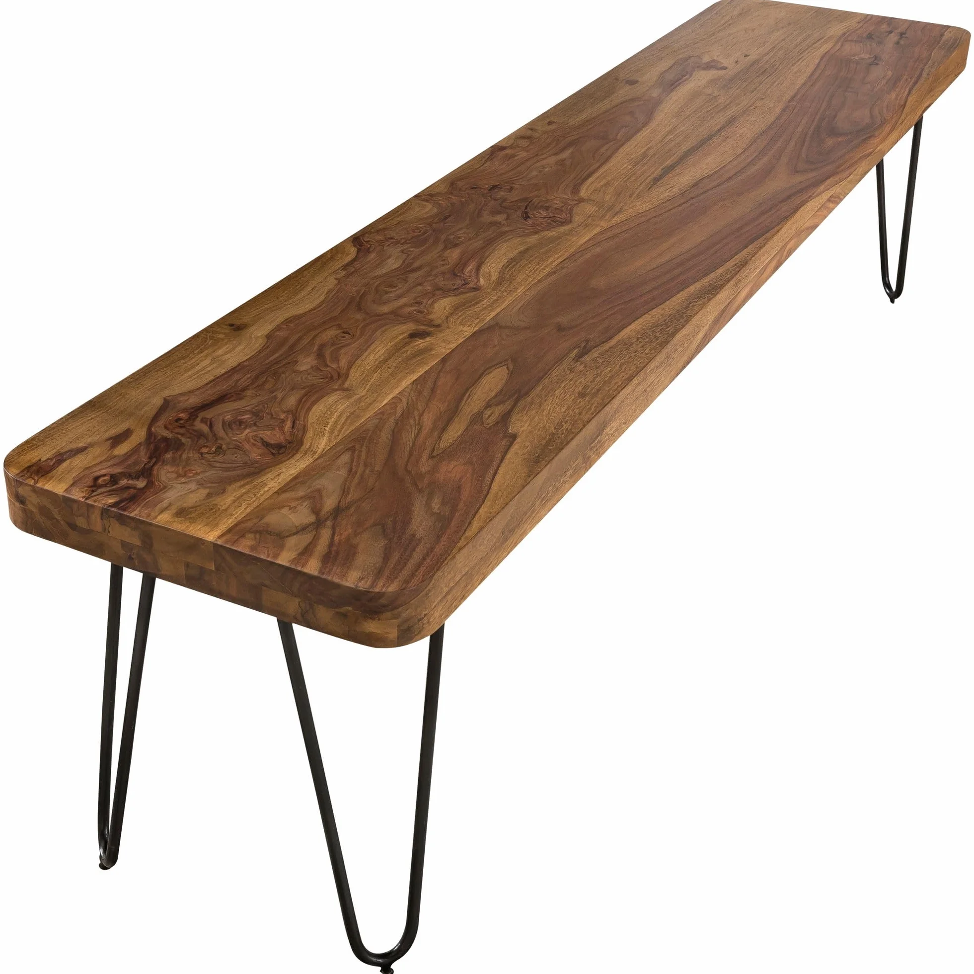 FineBuy Panca da Pranzo 120 cm Legno Massello Sheesham/Metallo Stile Moderno | Sala da Pranzo a Panca Marrone | Panca da Cucina Panca da Tavolo da Pranzo